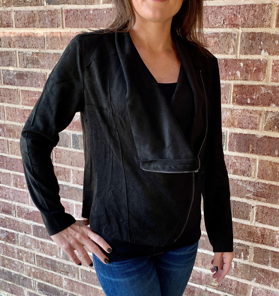 Black Moto Faux Suede Jacket.