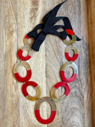 Red Lacquer & Natural Water Buffalo Horn Necklace with Ribbon.