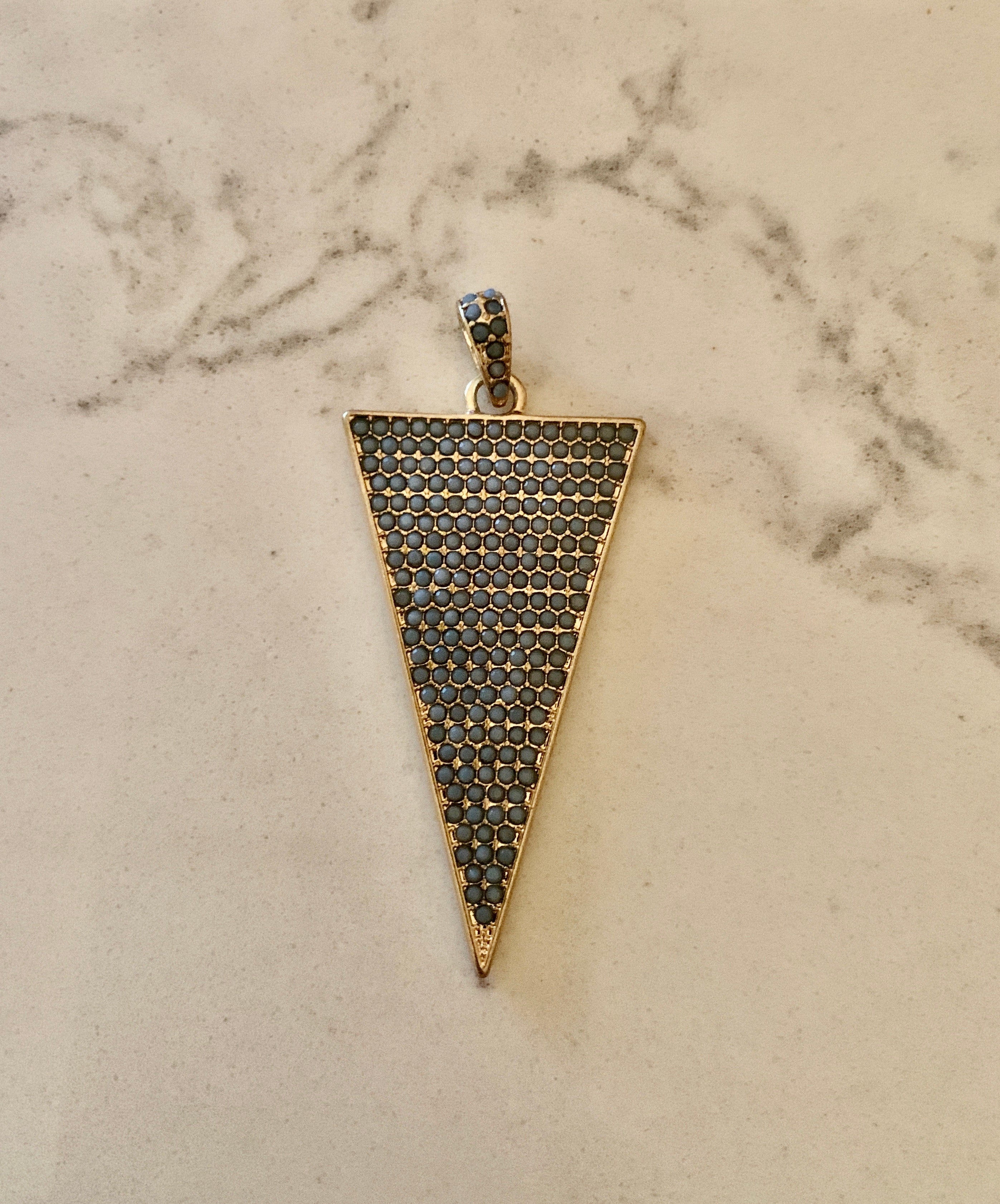 Turquoise Pave Large Triangle Charm - Gold.