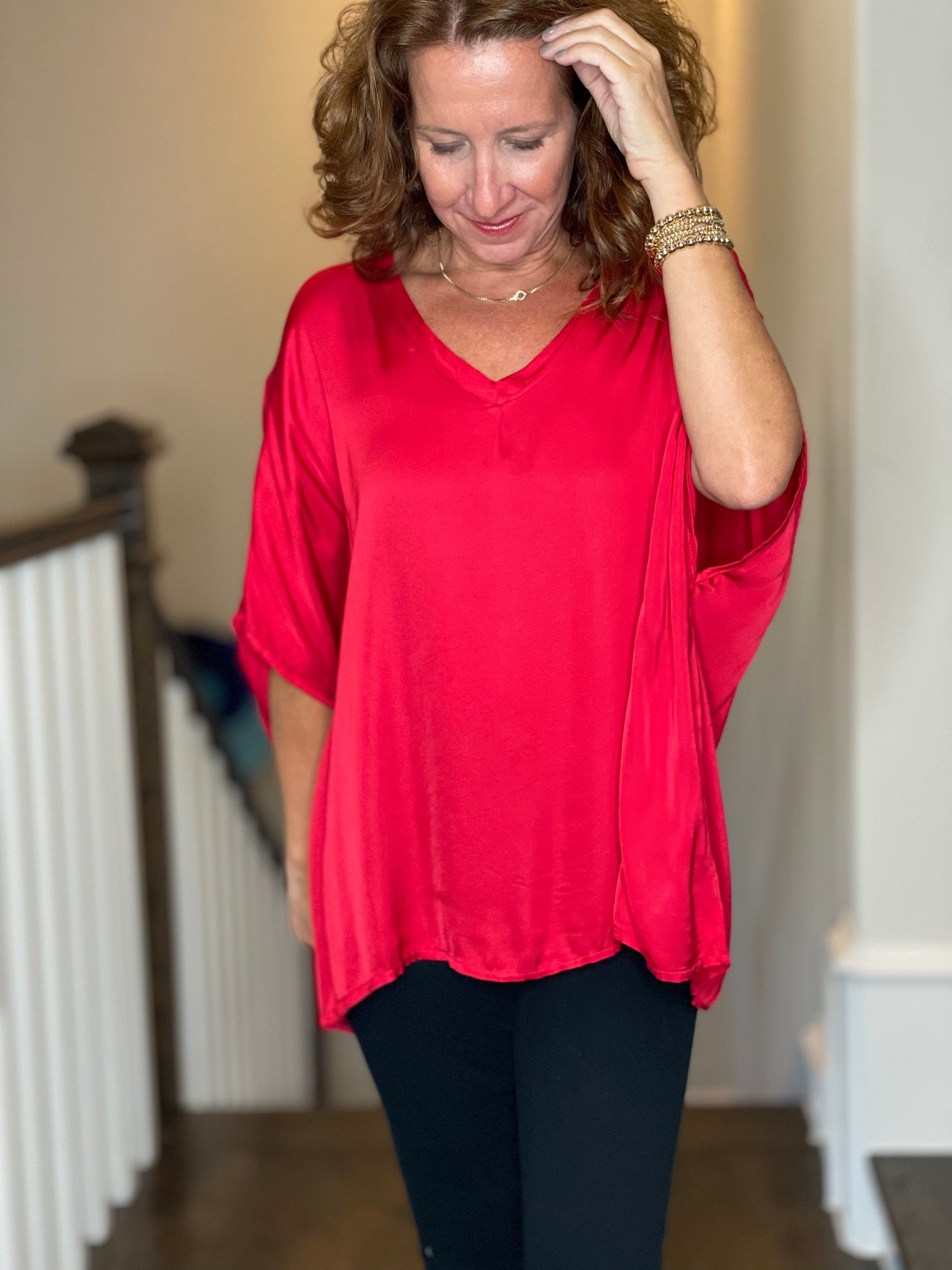 Sofia Brand Justin Silk Top in Red.