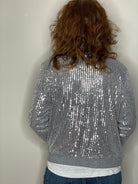 Sequin Bomber Jacket in Silver.