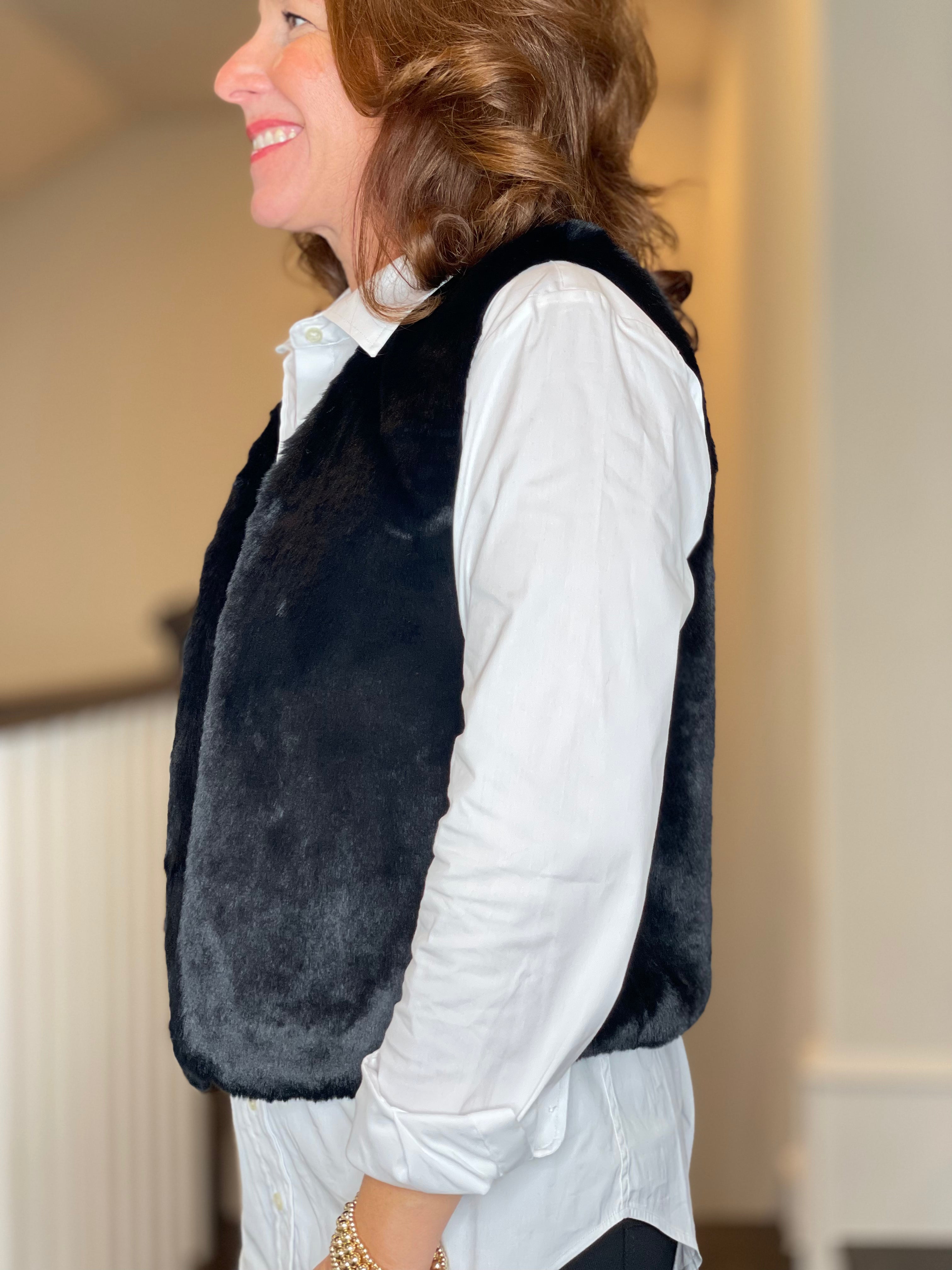 Molly Bracken Faux Fur Vest in Black.