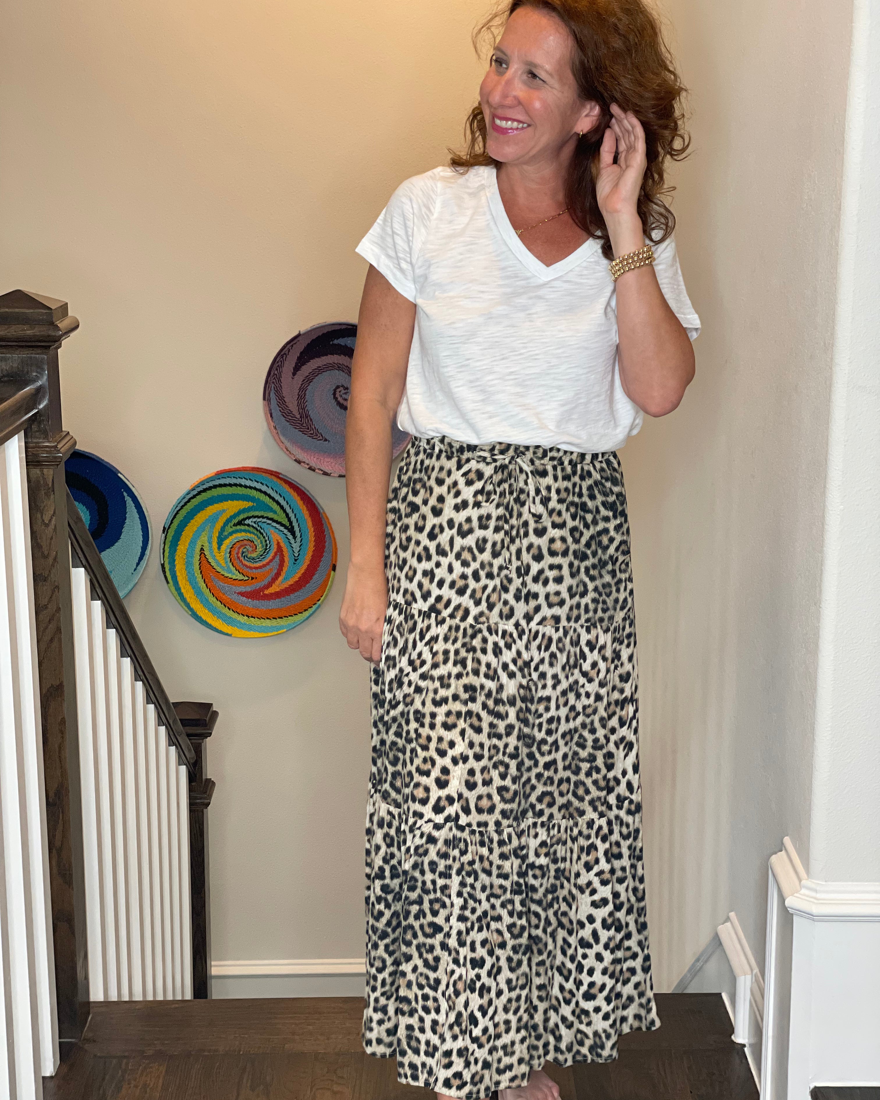 Karen Kane Tiered Midi Skirt in Leopard.