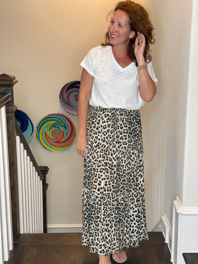 Karen Kane Tiered Midi Skirt in Leopard.