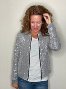 Sequin Bomber Jacket in Silver.