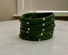 Green Leather Bracelet w/Cz Studs.