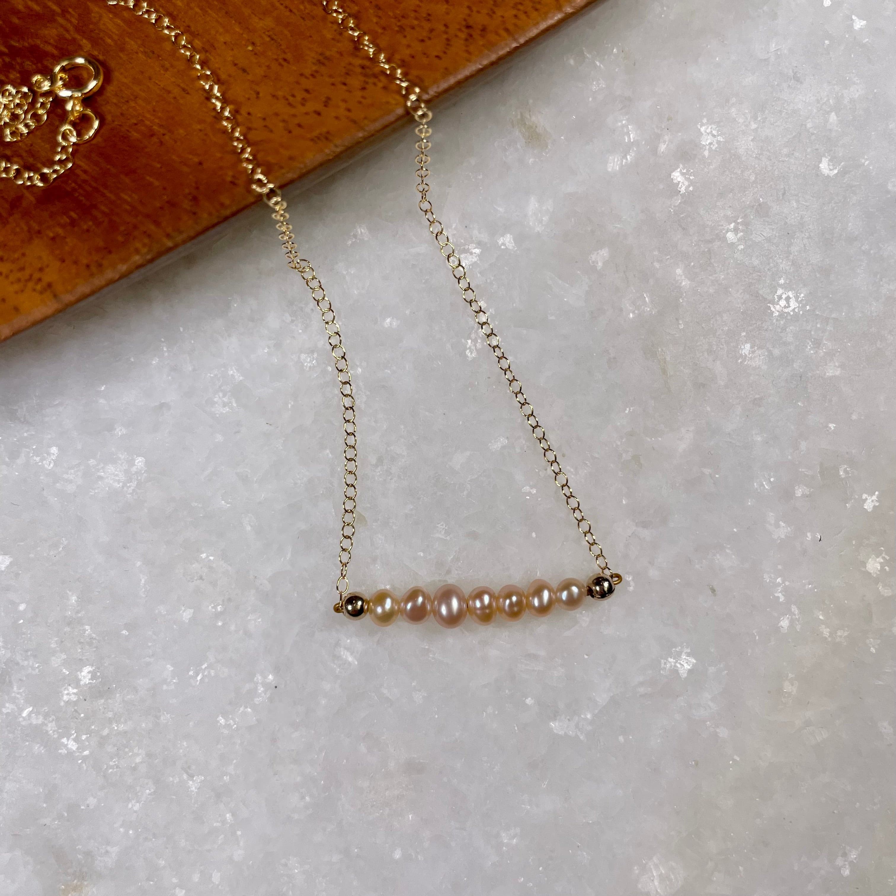 Pink Pearl Bar Necklace.