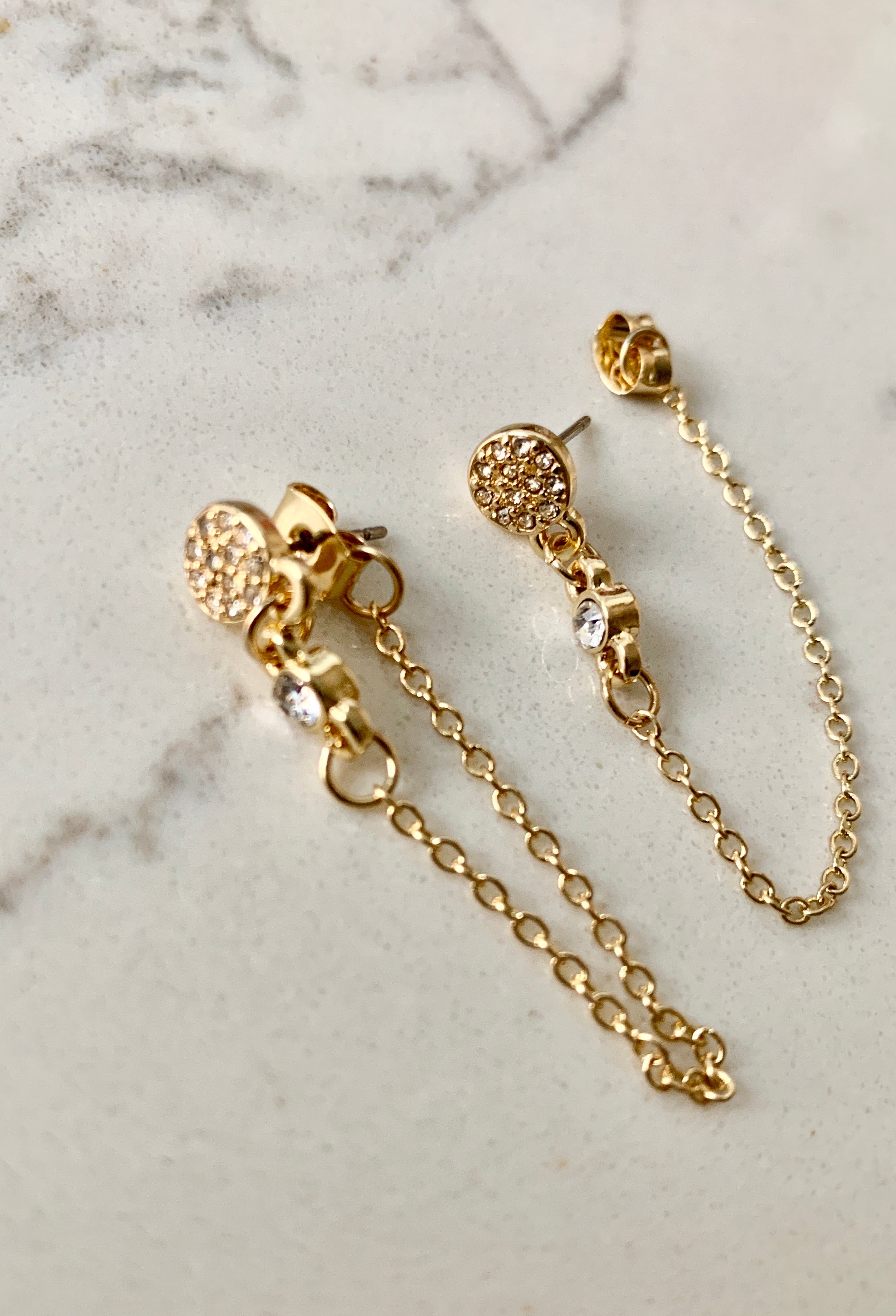CZ Drape Post Earring-Gold.