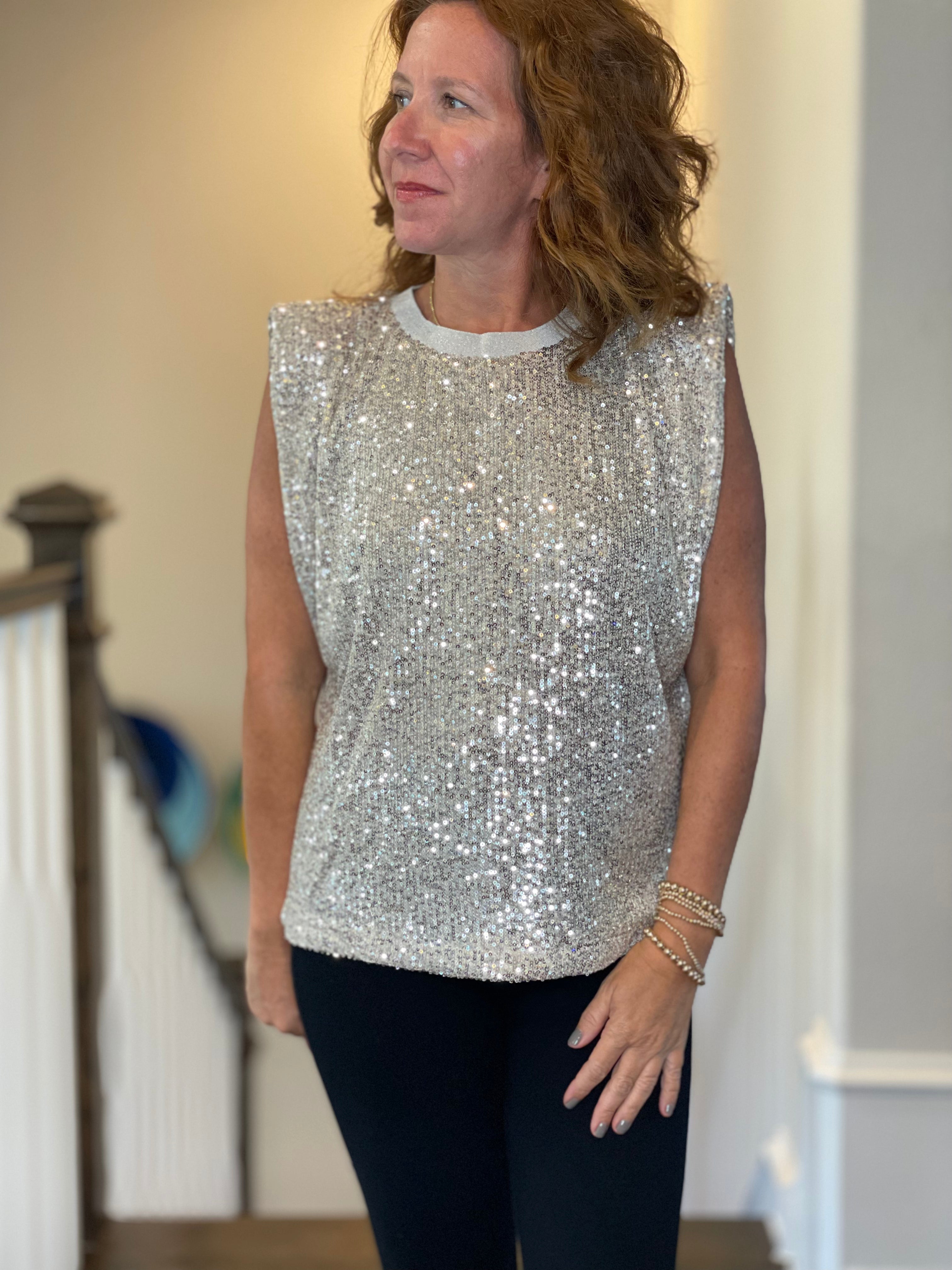 Sequin Sleeveless Top.