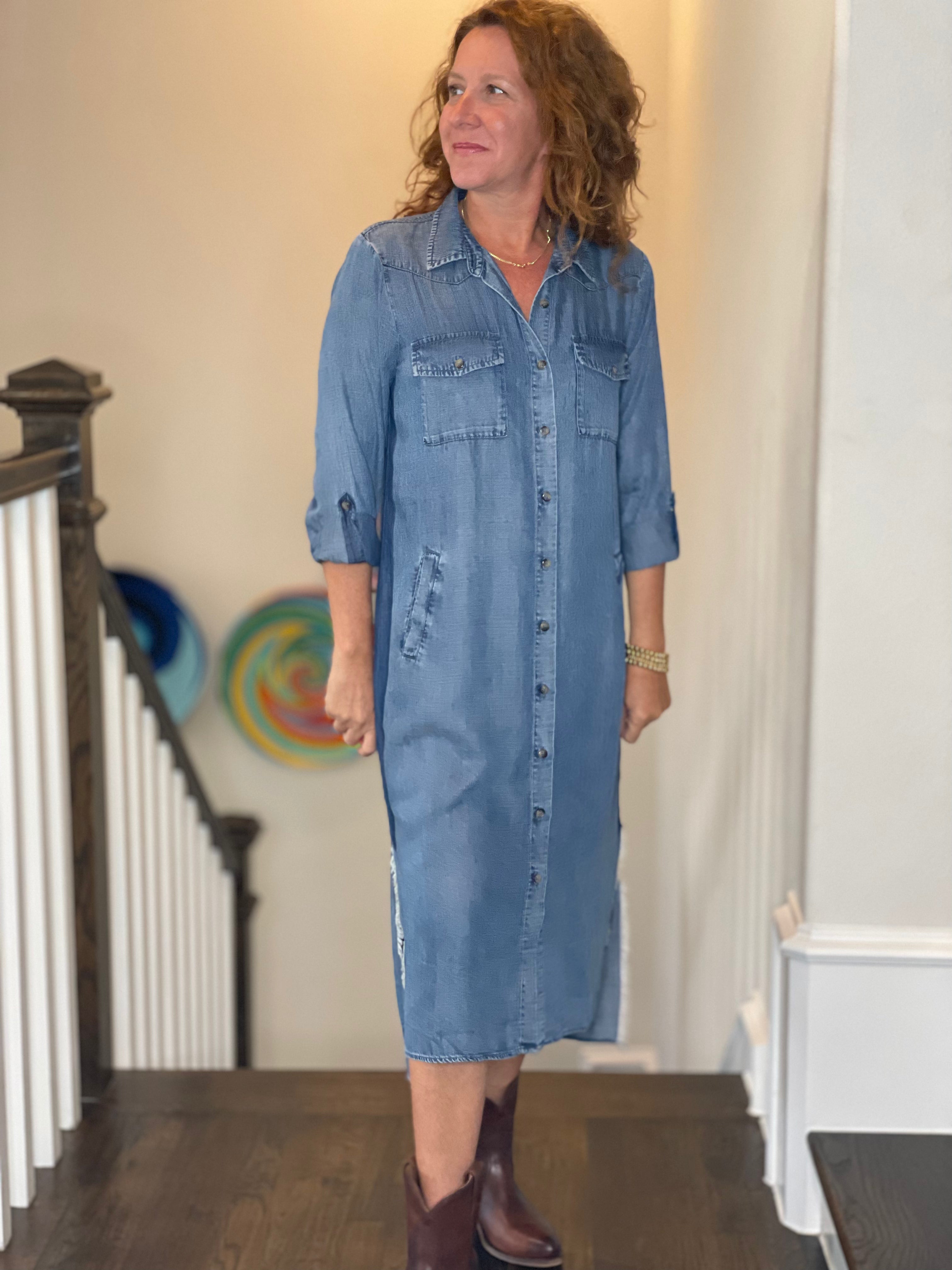 City 2-Way Chambray Dress.