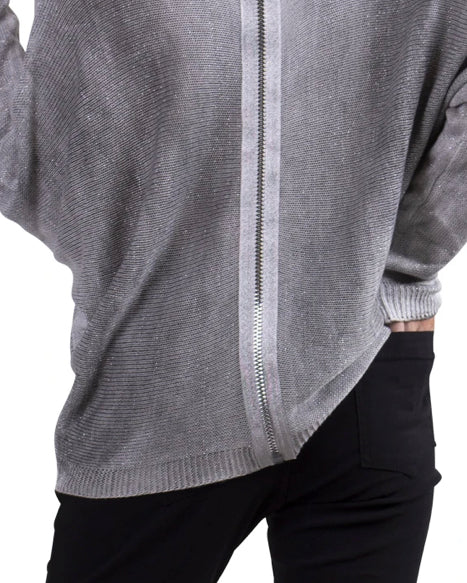 Metallic Gray Sweater w/ Zipper Back.