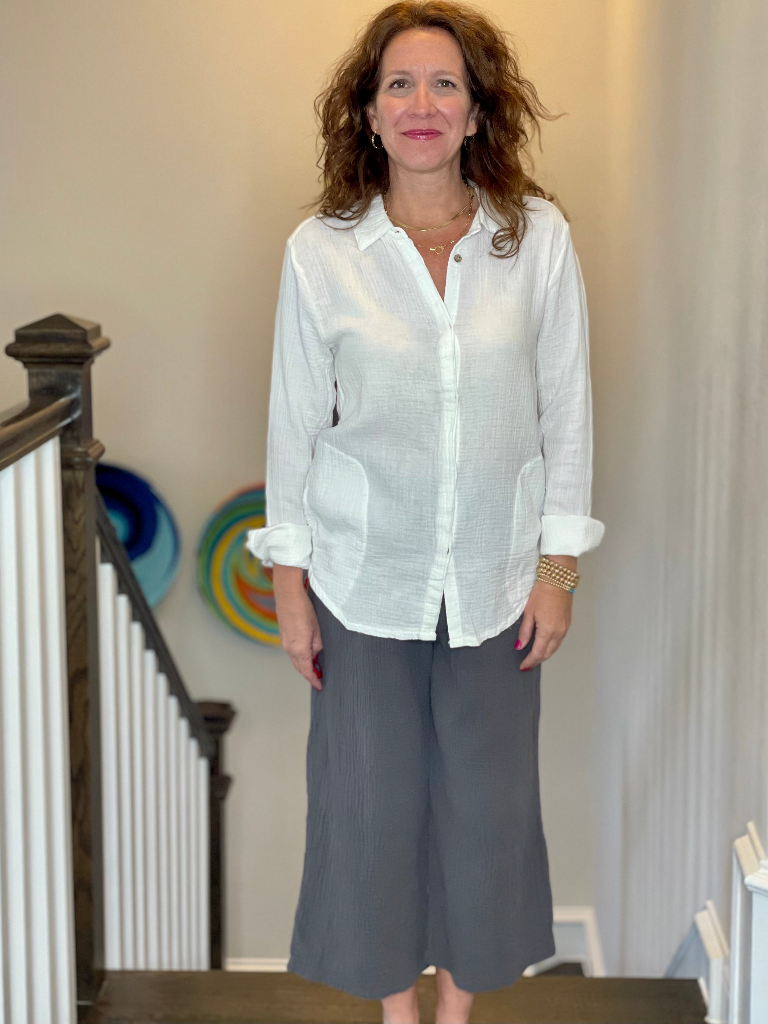 Long Sleeve Gauze Button Down.