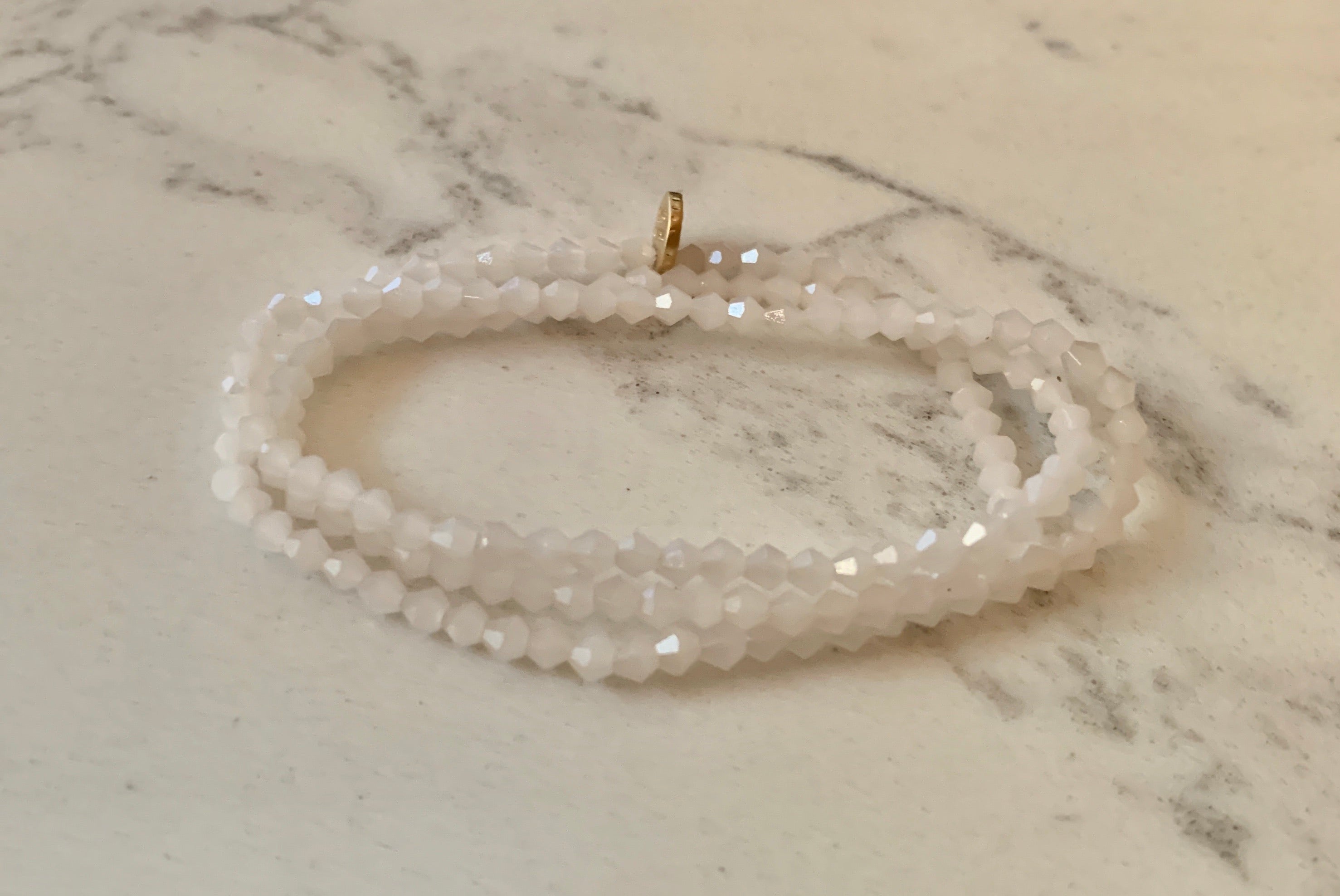 White Wrap Beaded Stretch Bracelet.