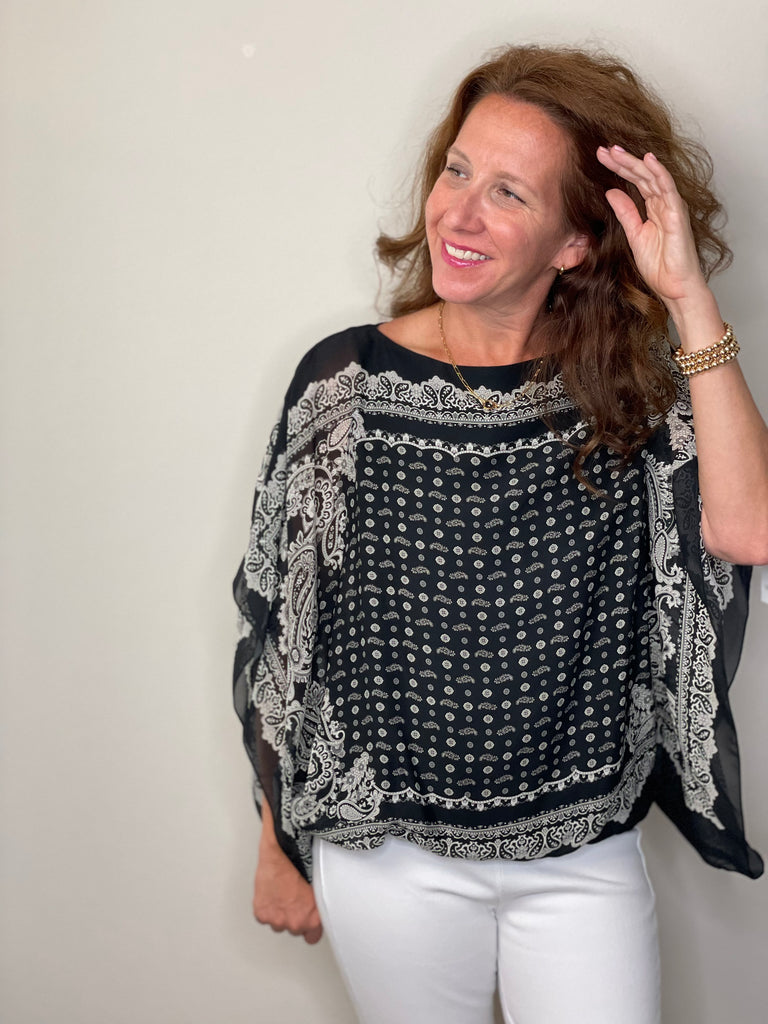 Karen Kane Boat Neck Scarf Top.