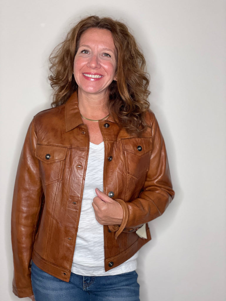 Scully Leather Jean Jacket in Cognac.