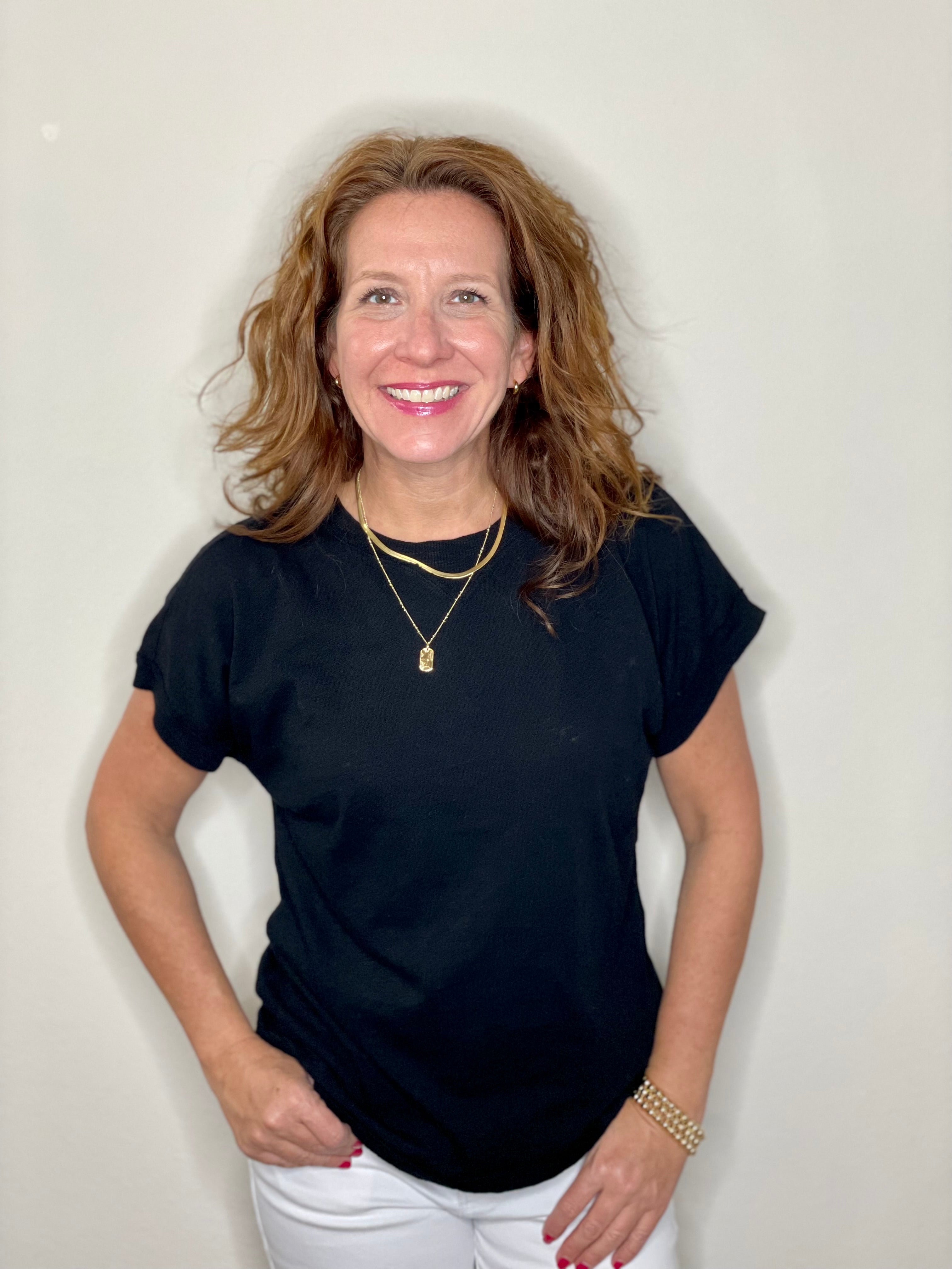 Notch Neck Tee in White & Black.