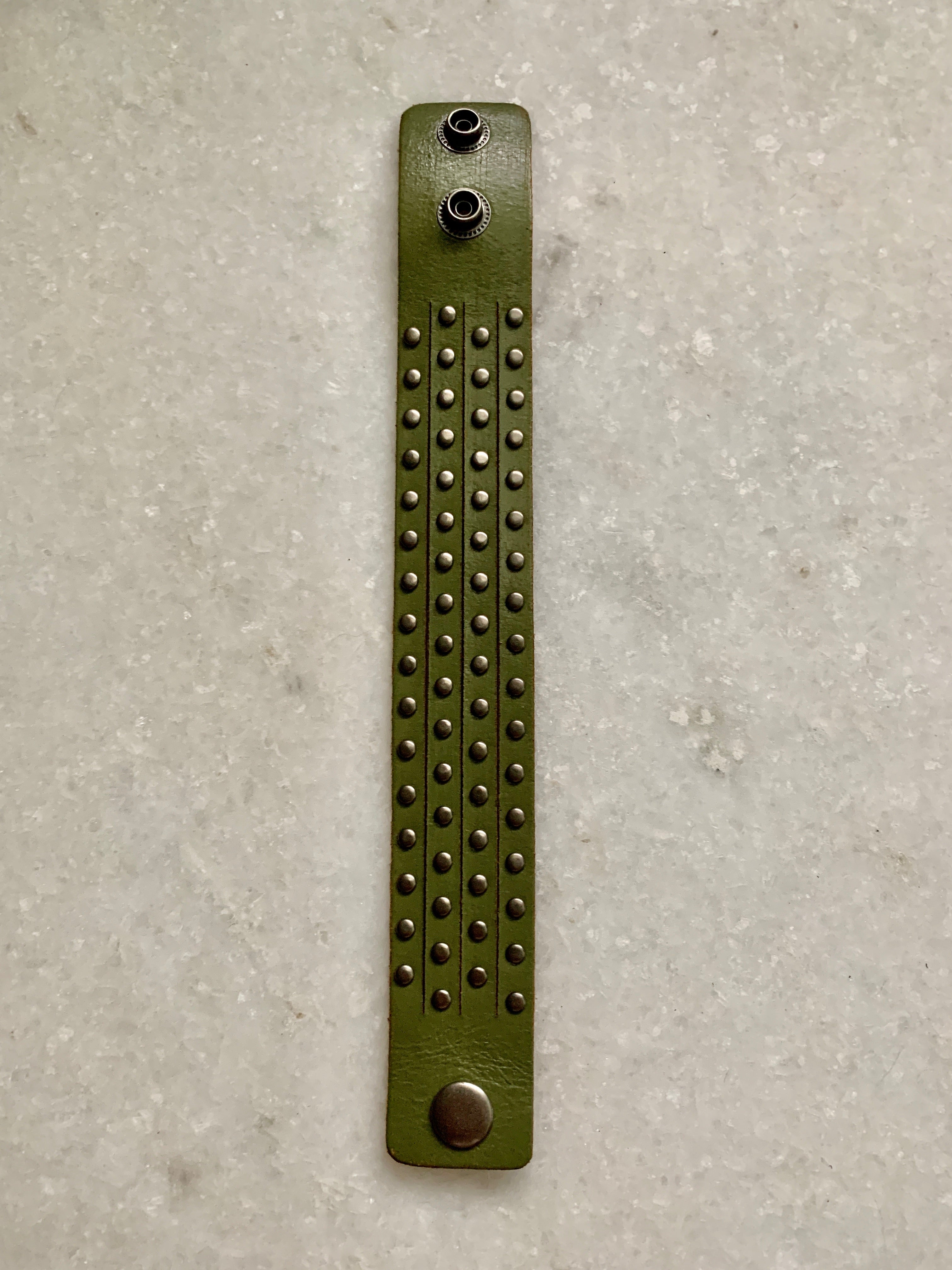 Green Leather Stud Bracelet.