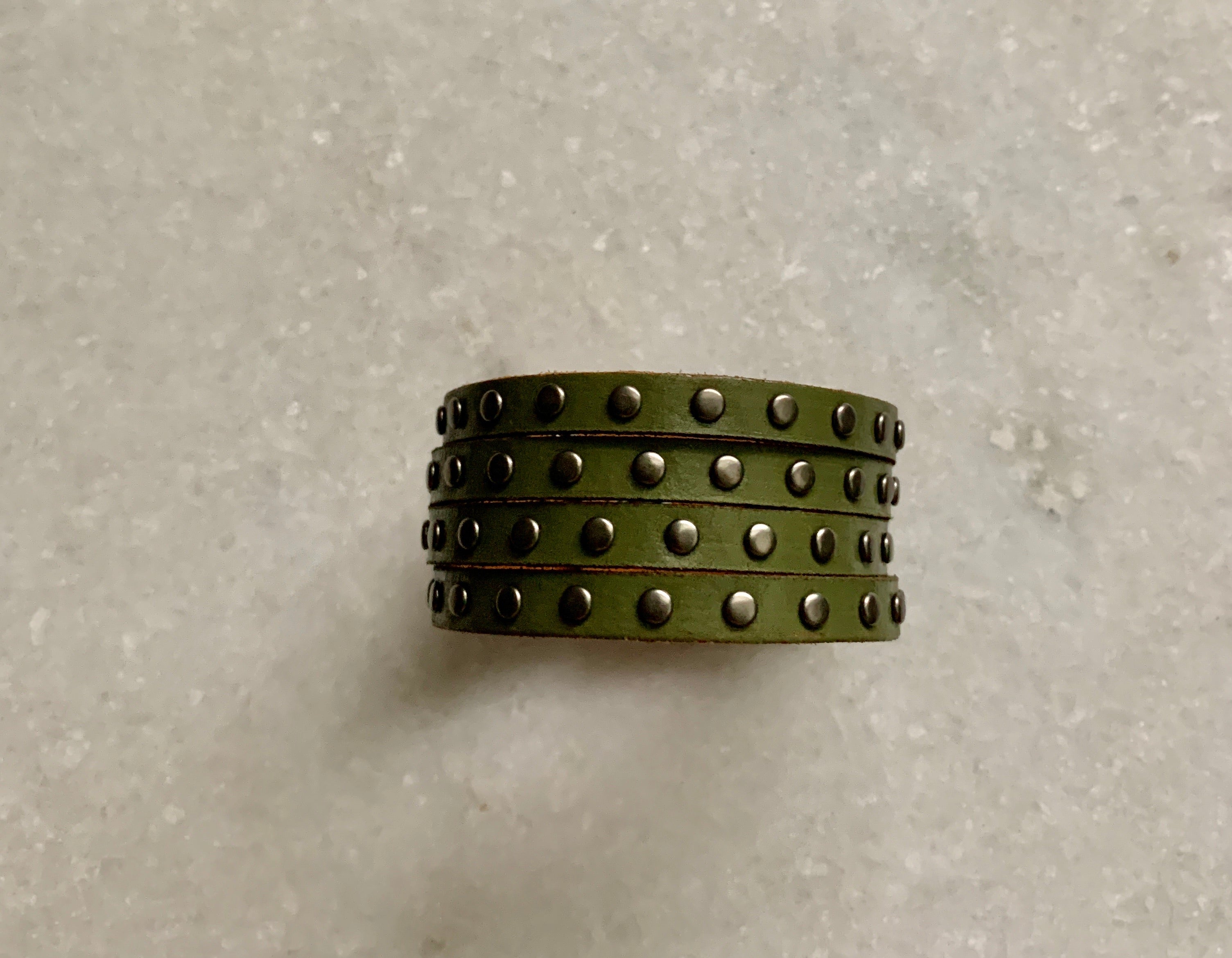 Green Leather Stud Bracelet.