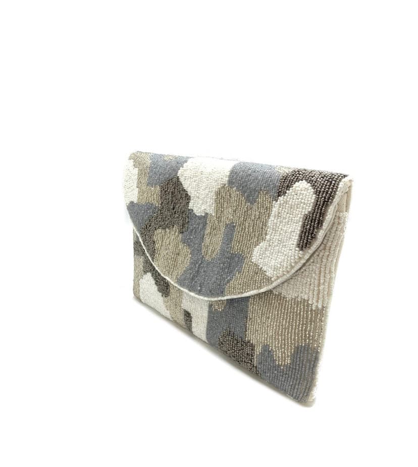 Grey Camo Beaded Clutch.