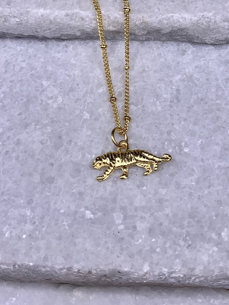 Susan Shaw Handcast Gold Tiny Tiger Necklace.