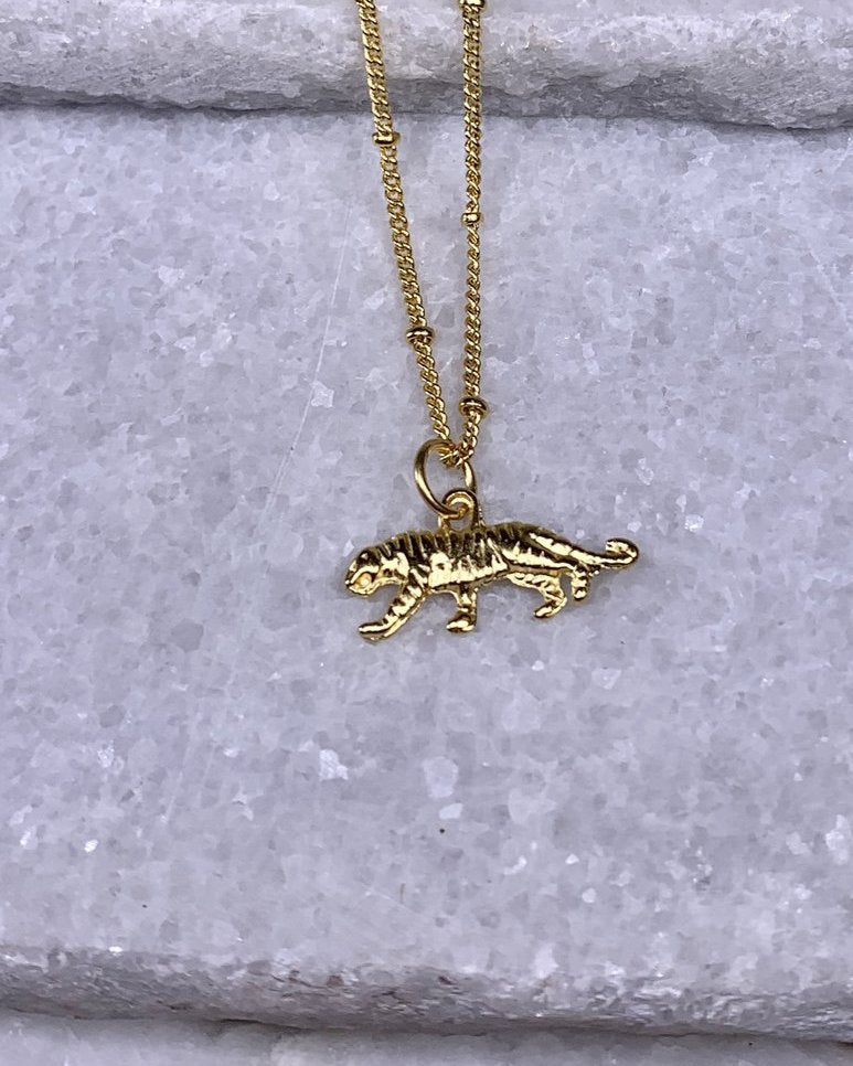 Susan Shaw Handcast Gold Tiny Tiger Necklace.