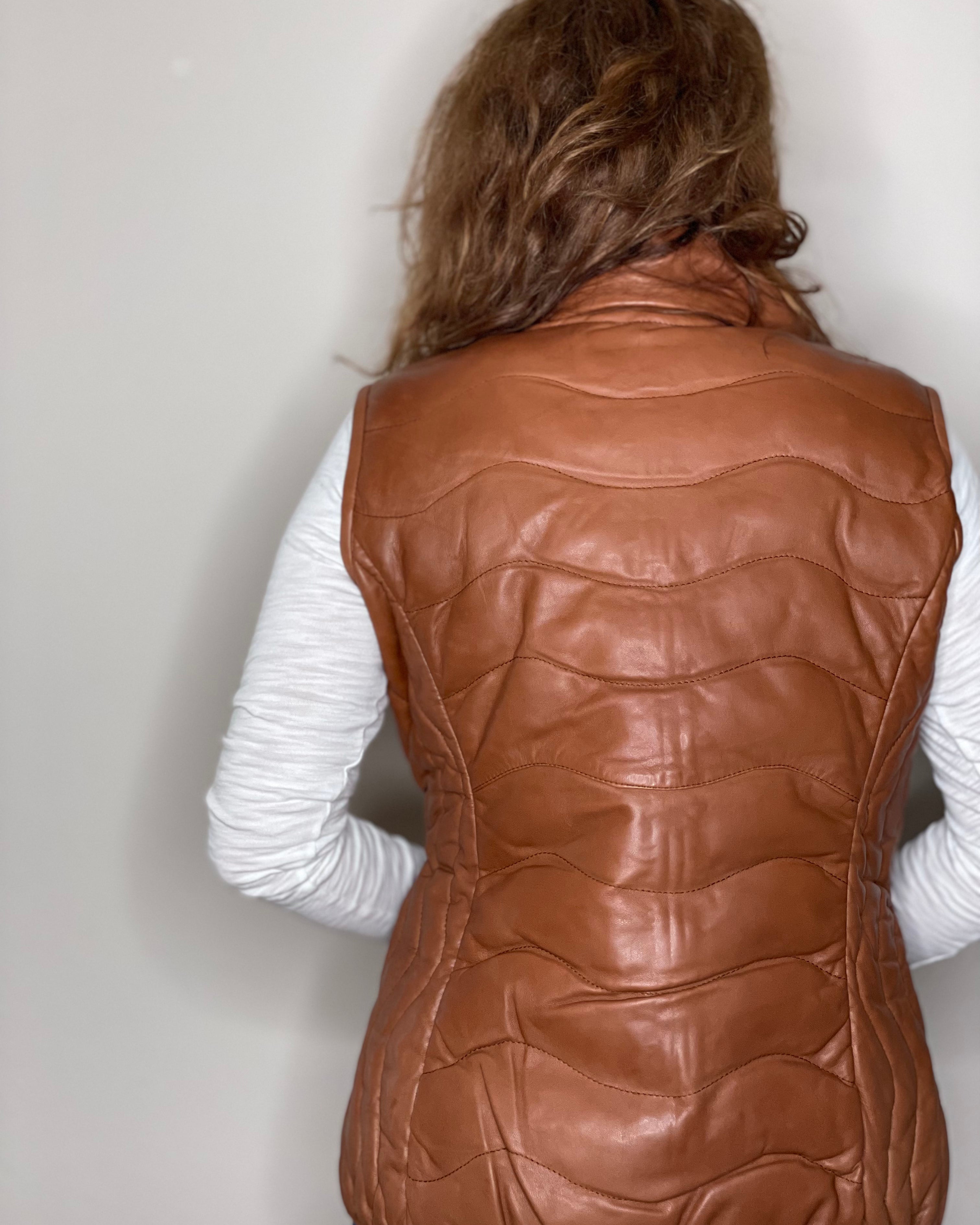Scully Leather Puffer Vest in Cognac.