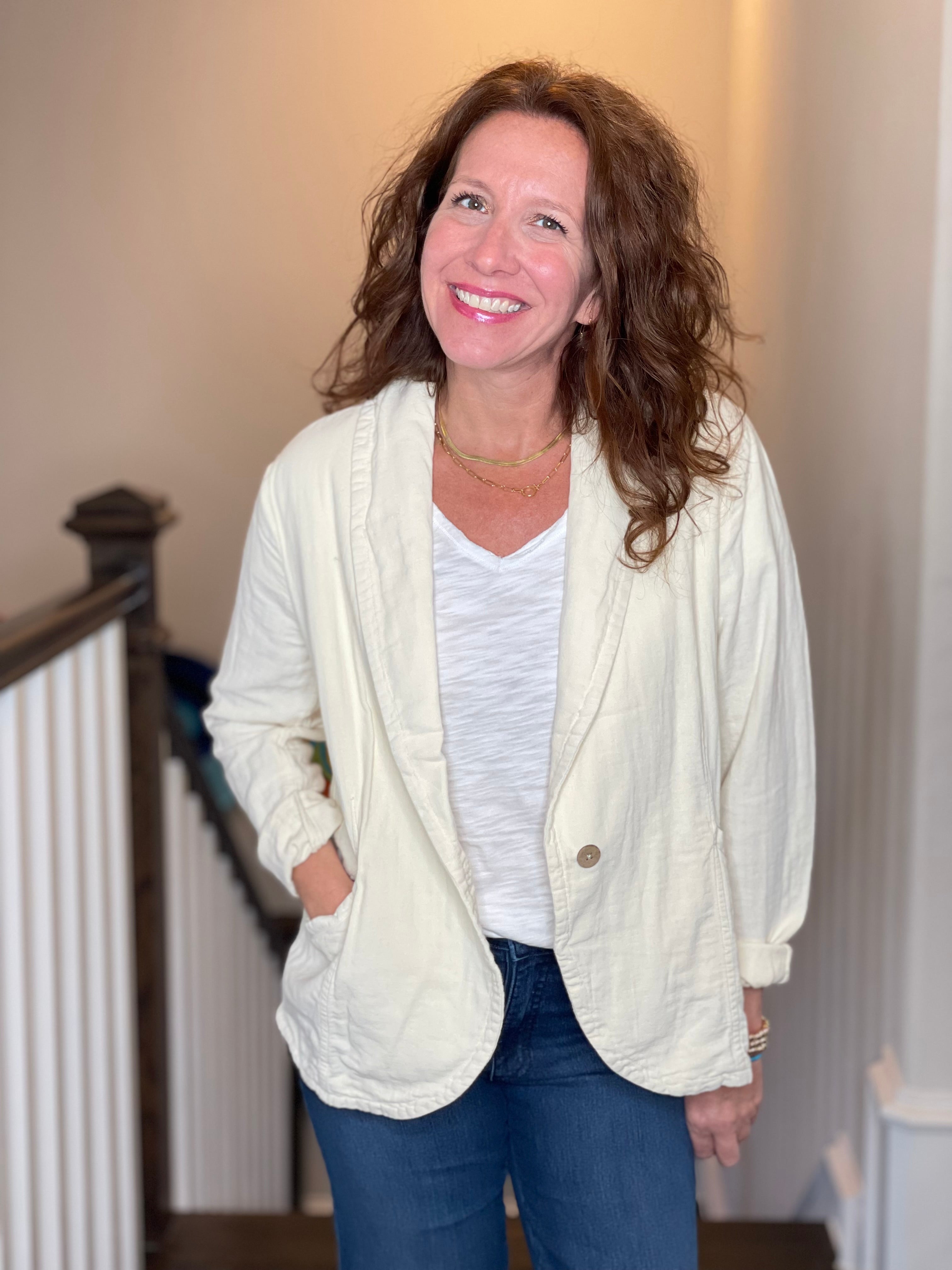 Gauze Cotton Blazer.