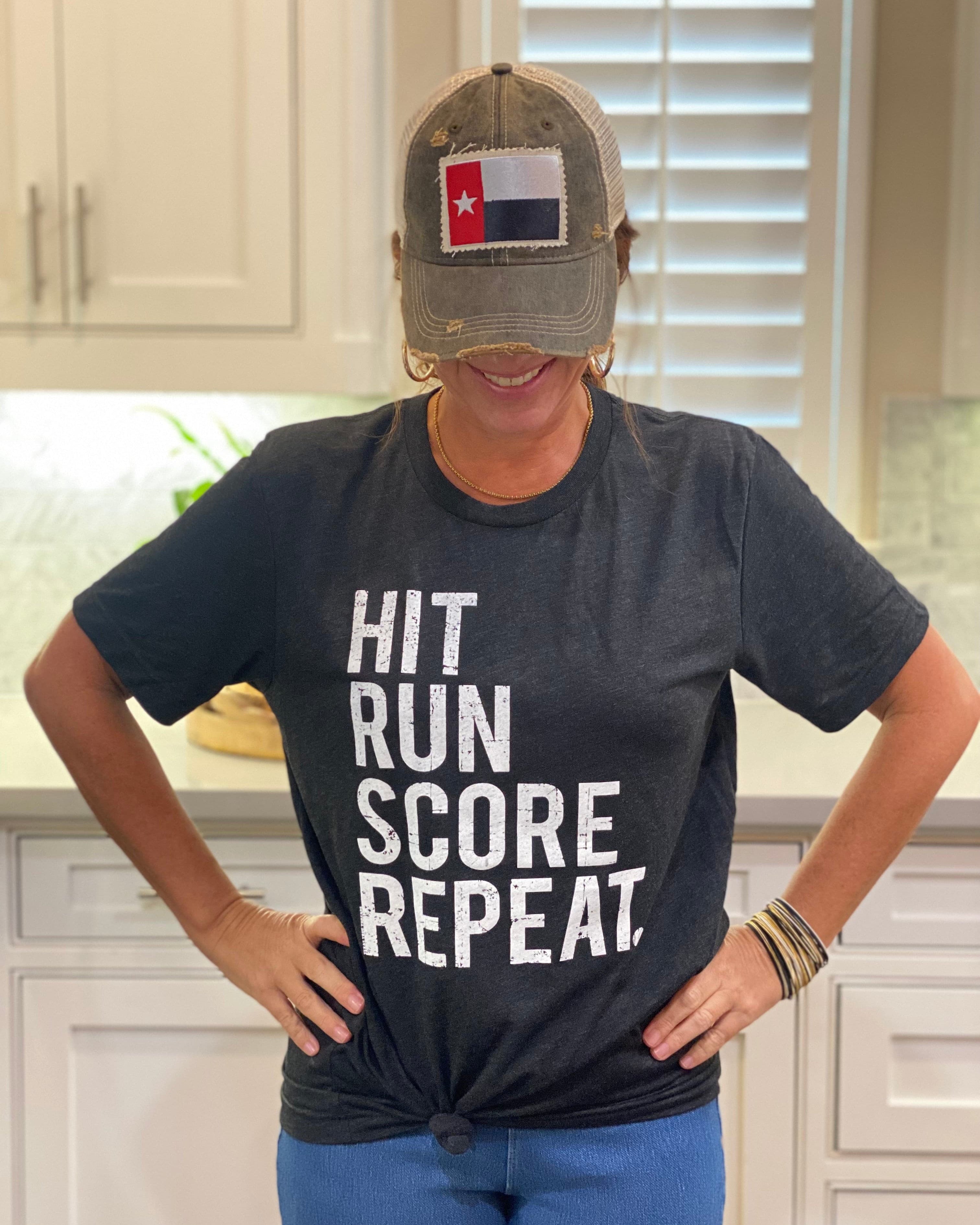 Hit Run Score Repeat Tee Shirt.