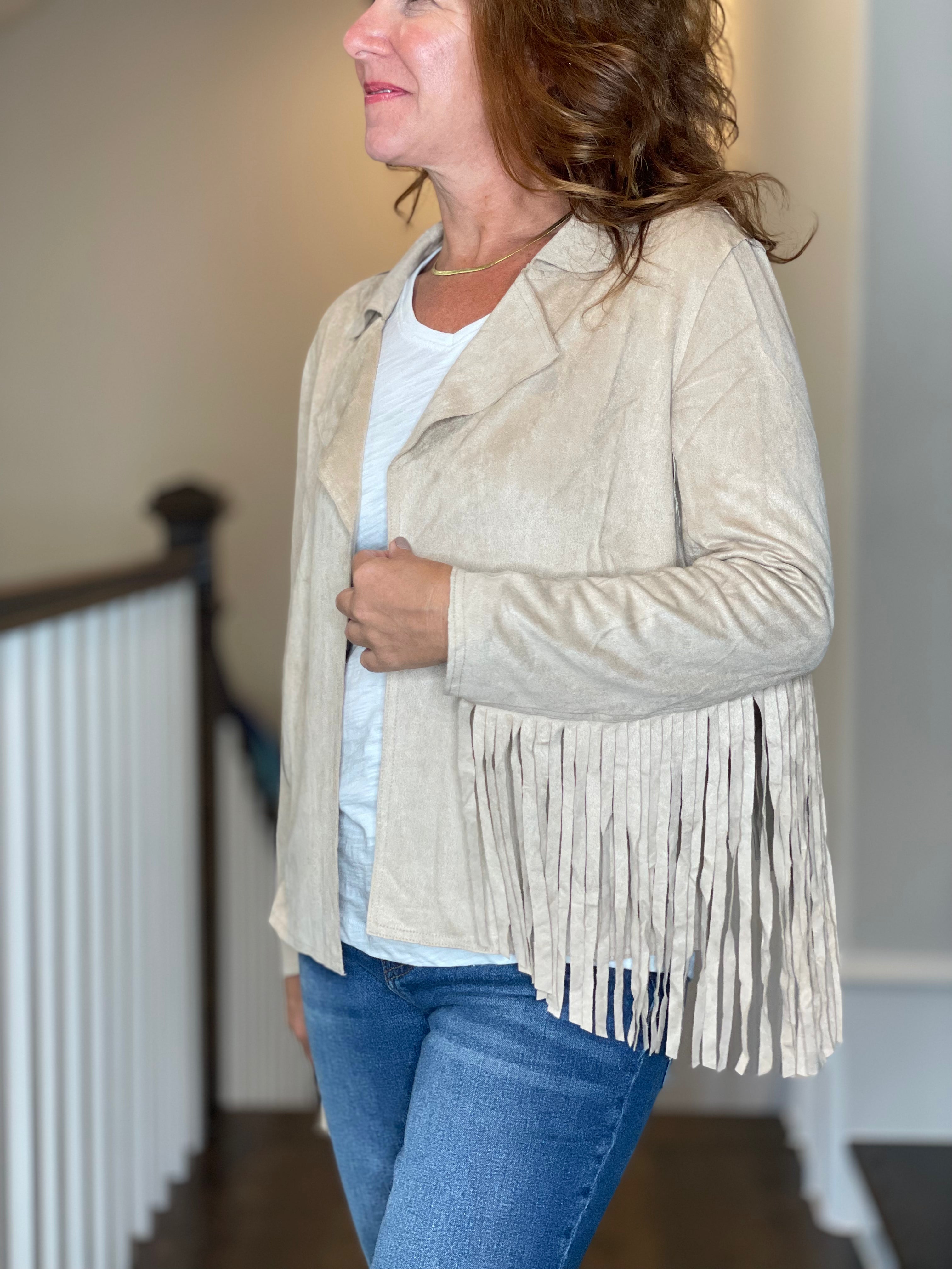 Fringe Jacket in Tan.