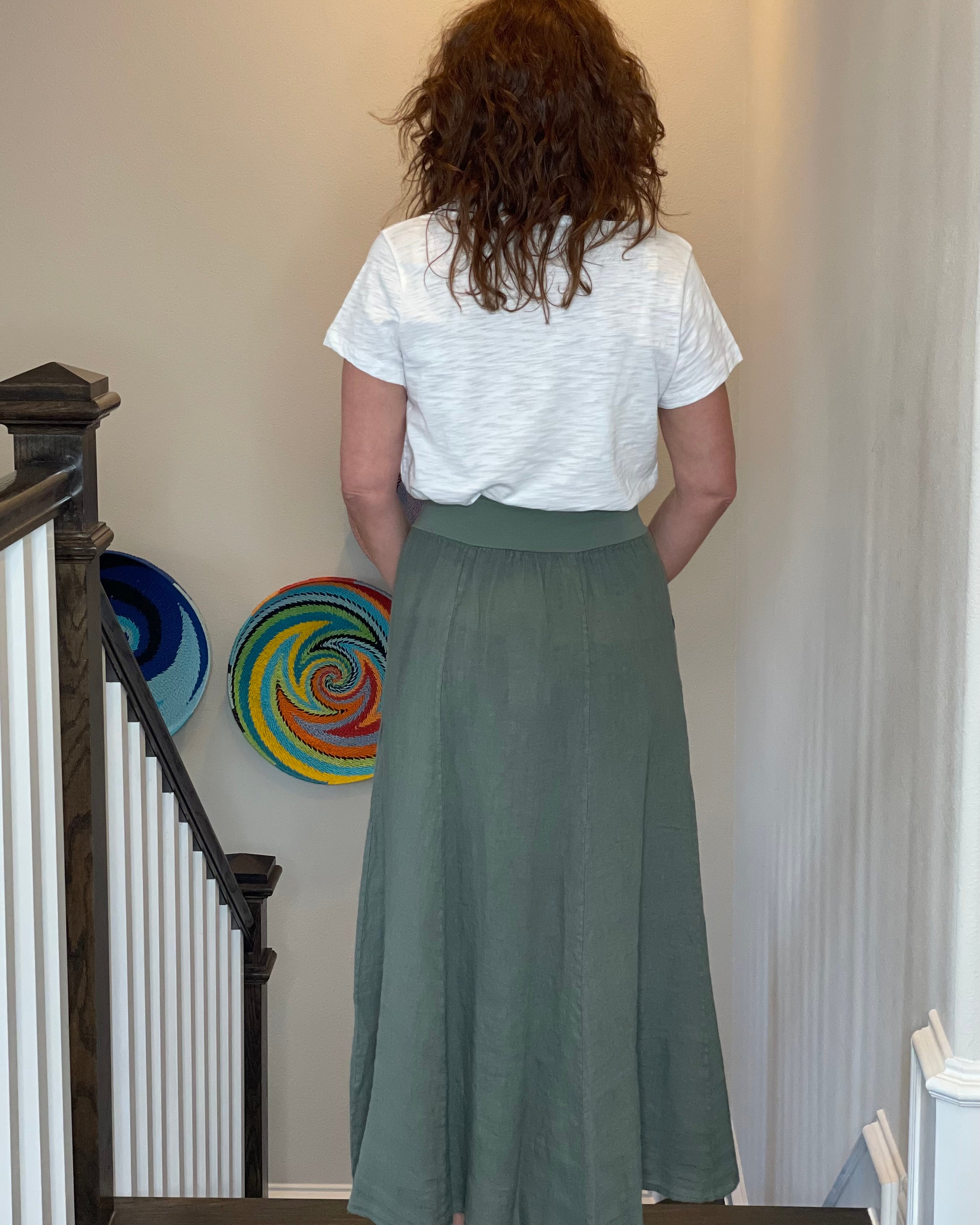 Linen Maxi Skirt in Khaki.