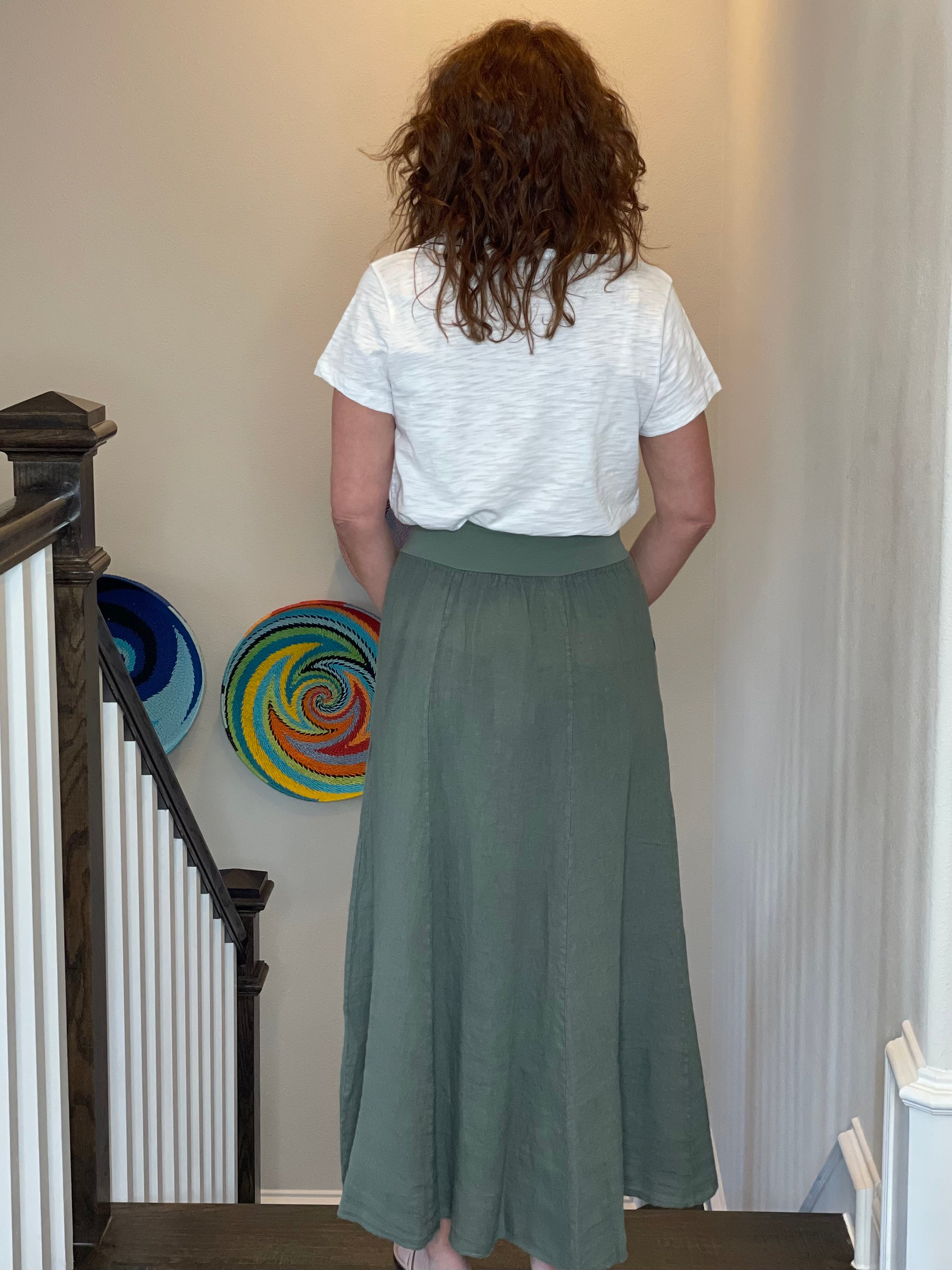 Linen Maxi Skirt in Khaki.
