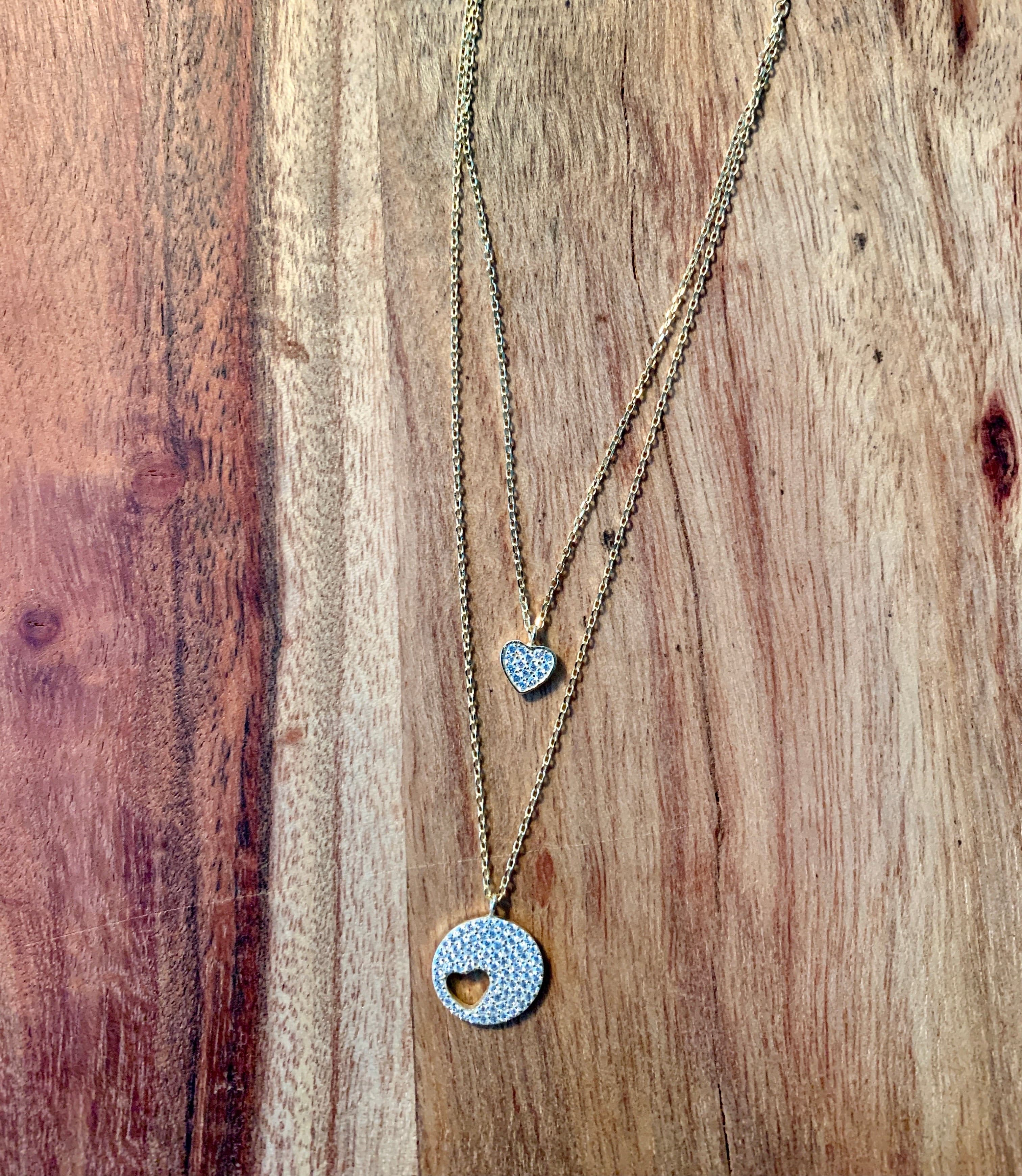 Layered Heart & Circle Necklace-Gold.