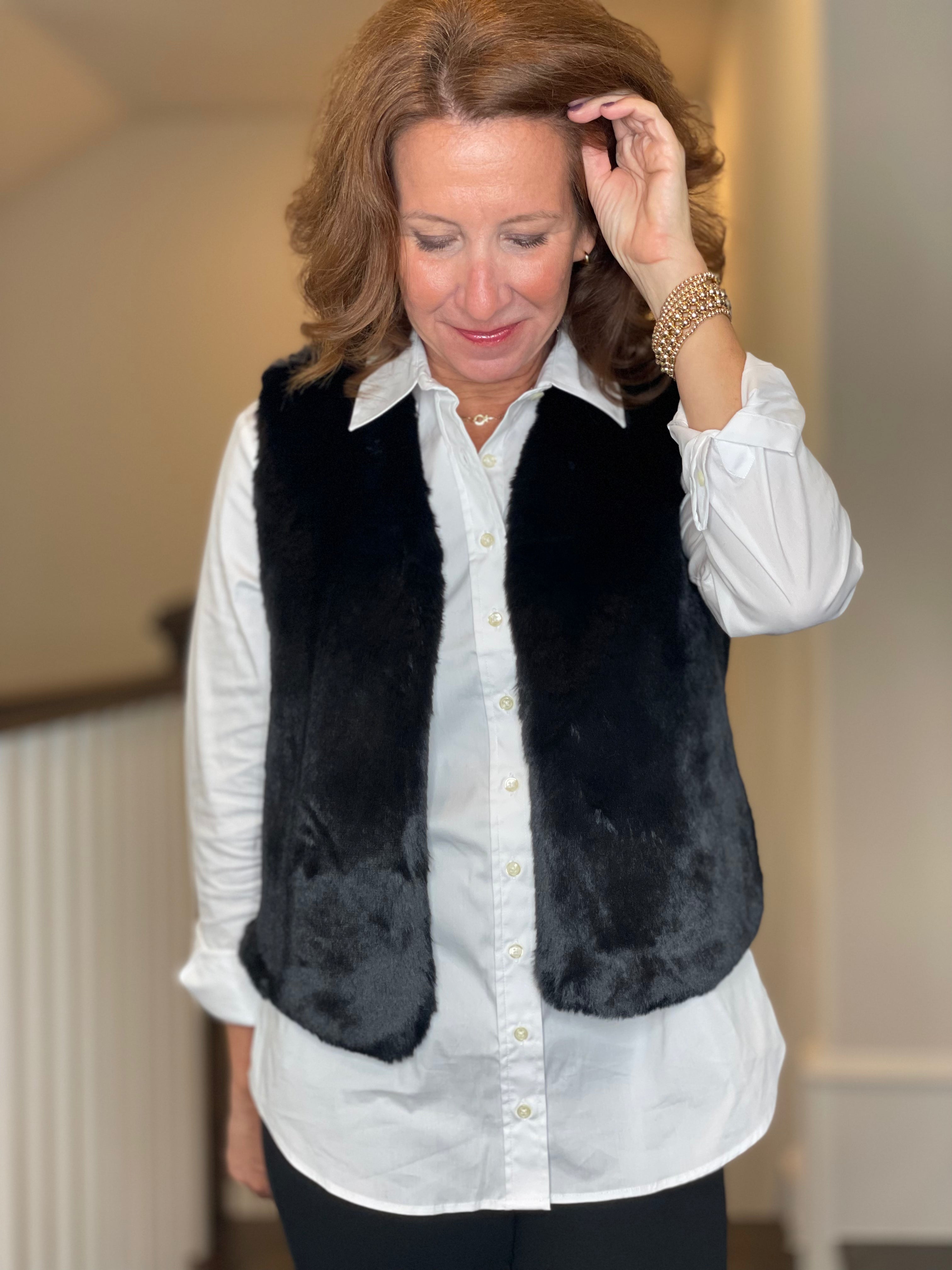 Molly Bracken Faux Fur Vest in Black.