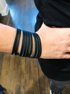 Textured Black Black Leather Bracelet.