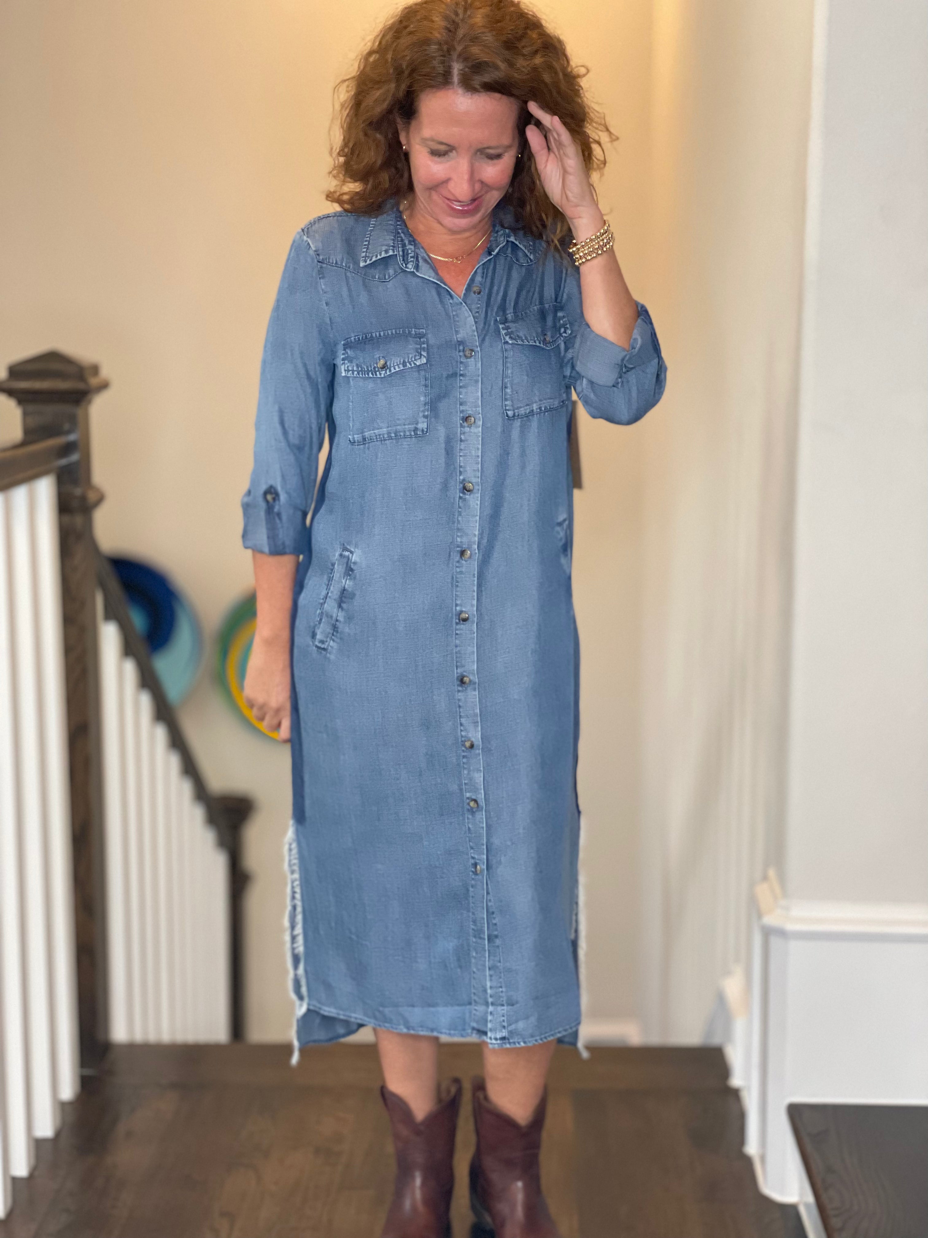 City 2-Way Chambray Dress.