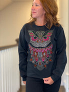 Rhinestone Owl Sweatshirt in Black.