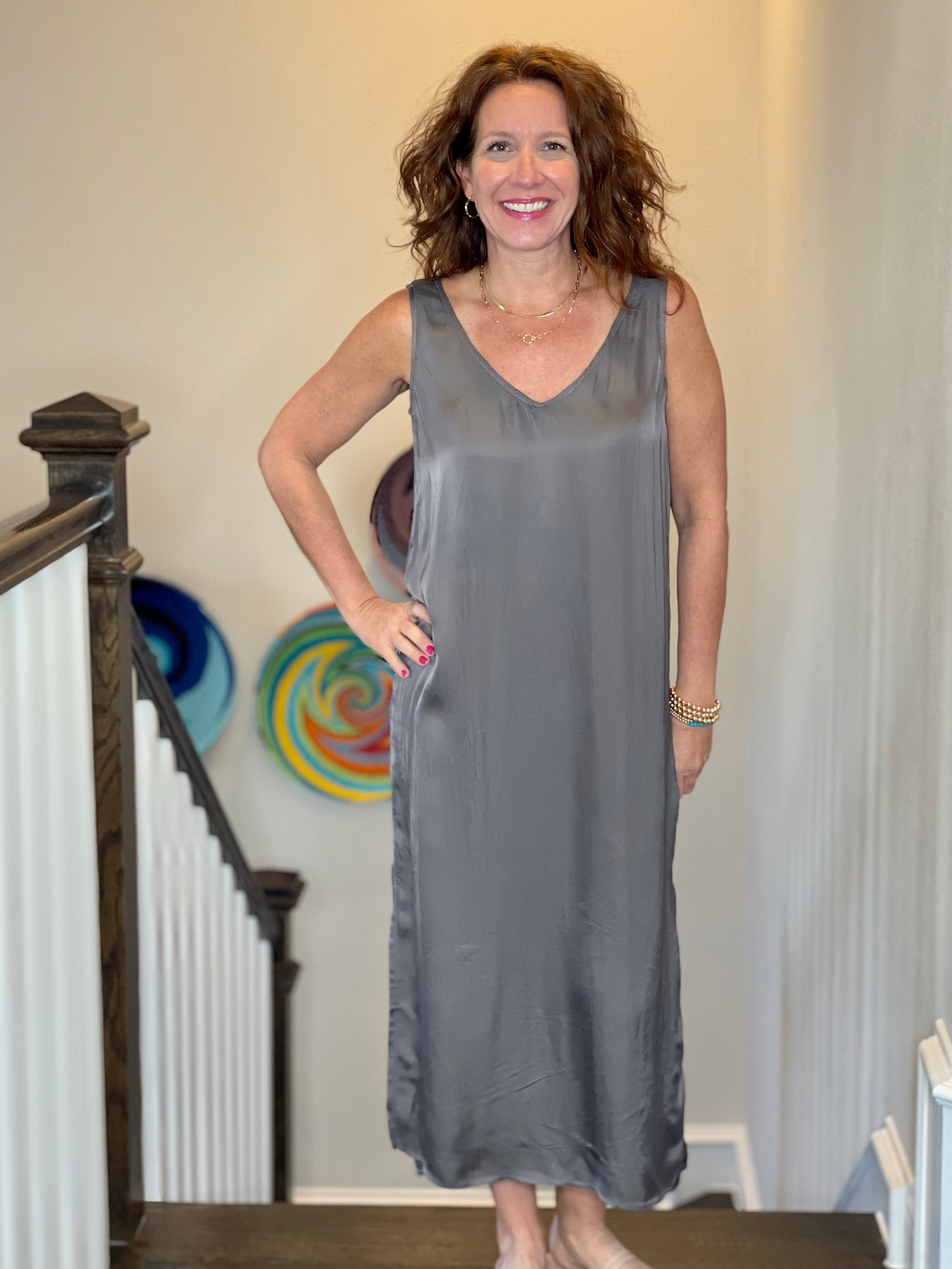 Double V Dress in Volcanic Glass.