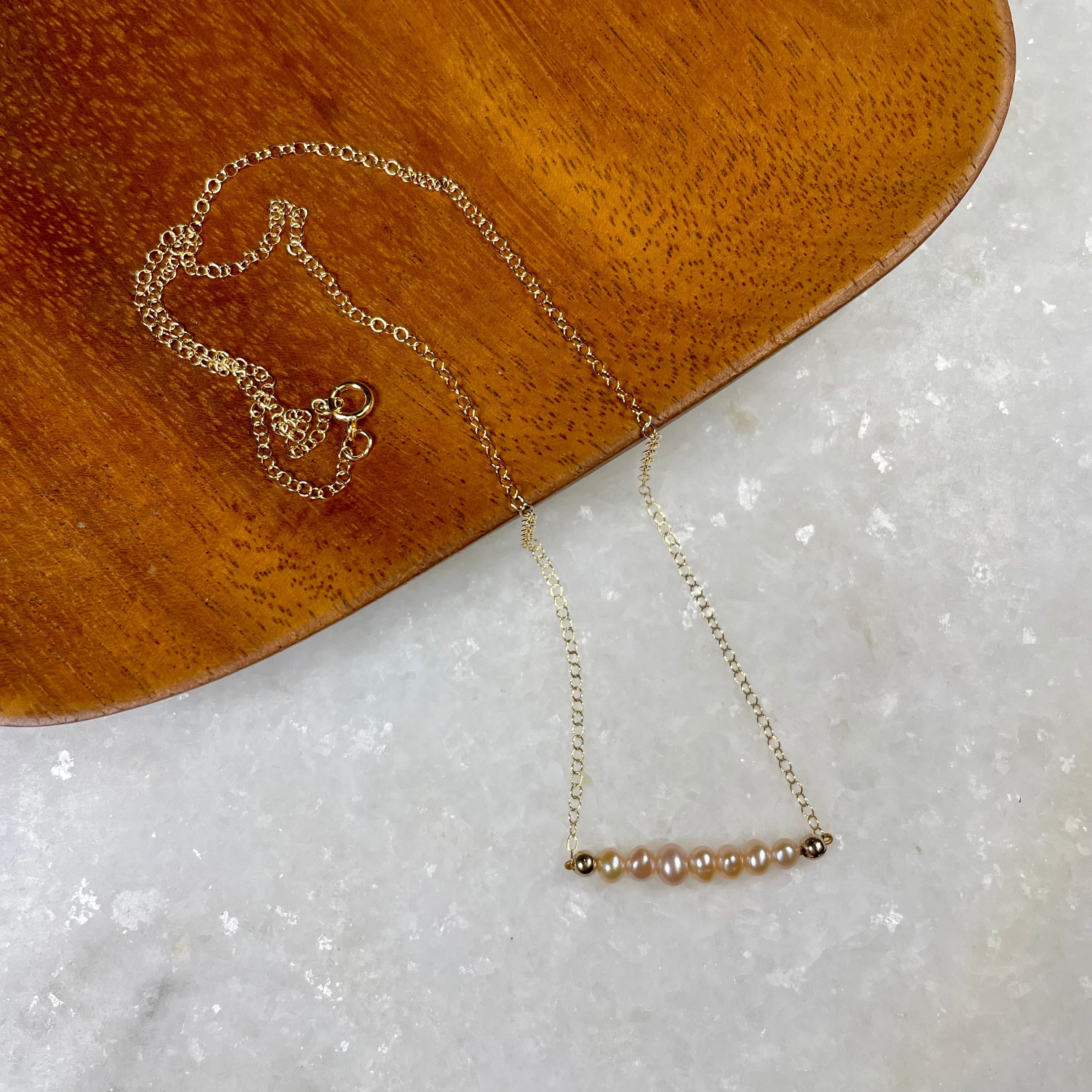 Pink Pearl Bar Necklace.