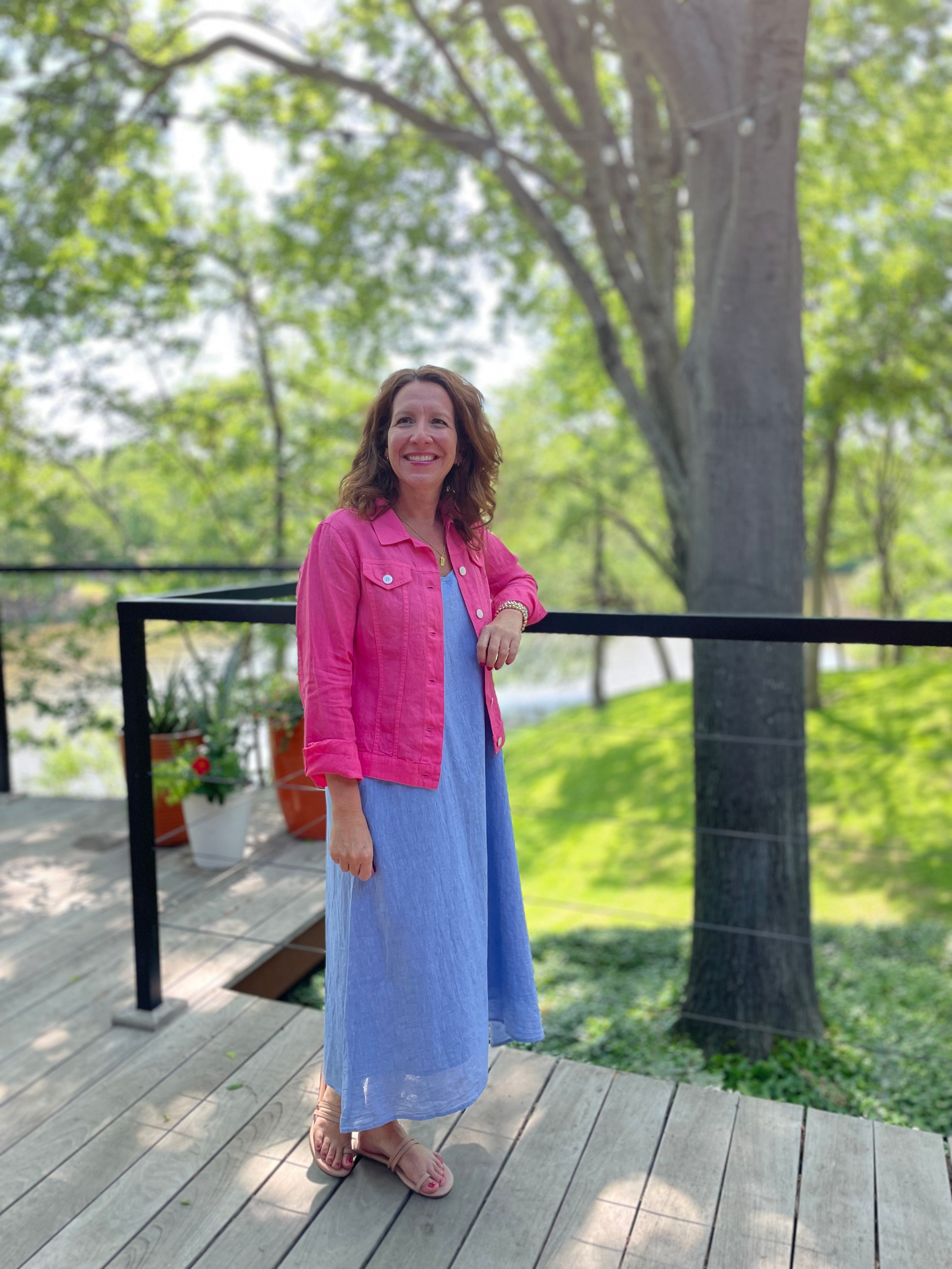 Pure Amici Linen Jean Jacket in Petal.