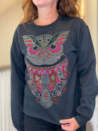 Rhinestone Owl Sweatshirt in Black.