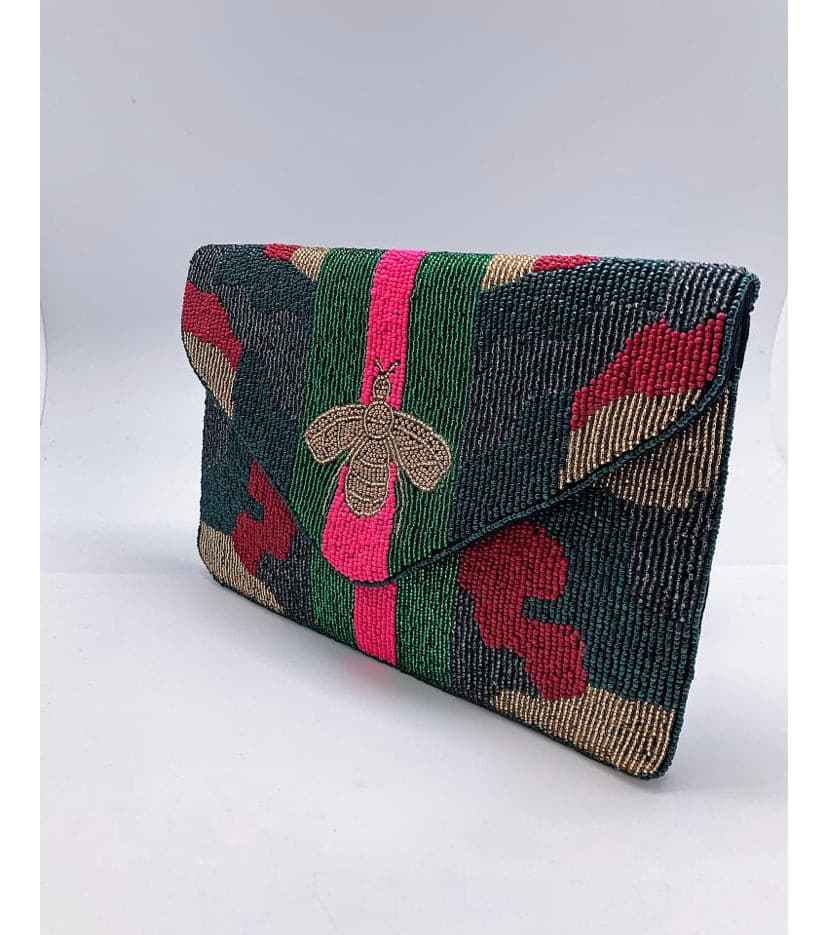 Camo Bee Beaded Clutch.