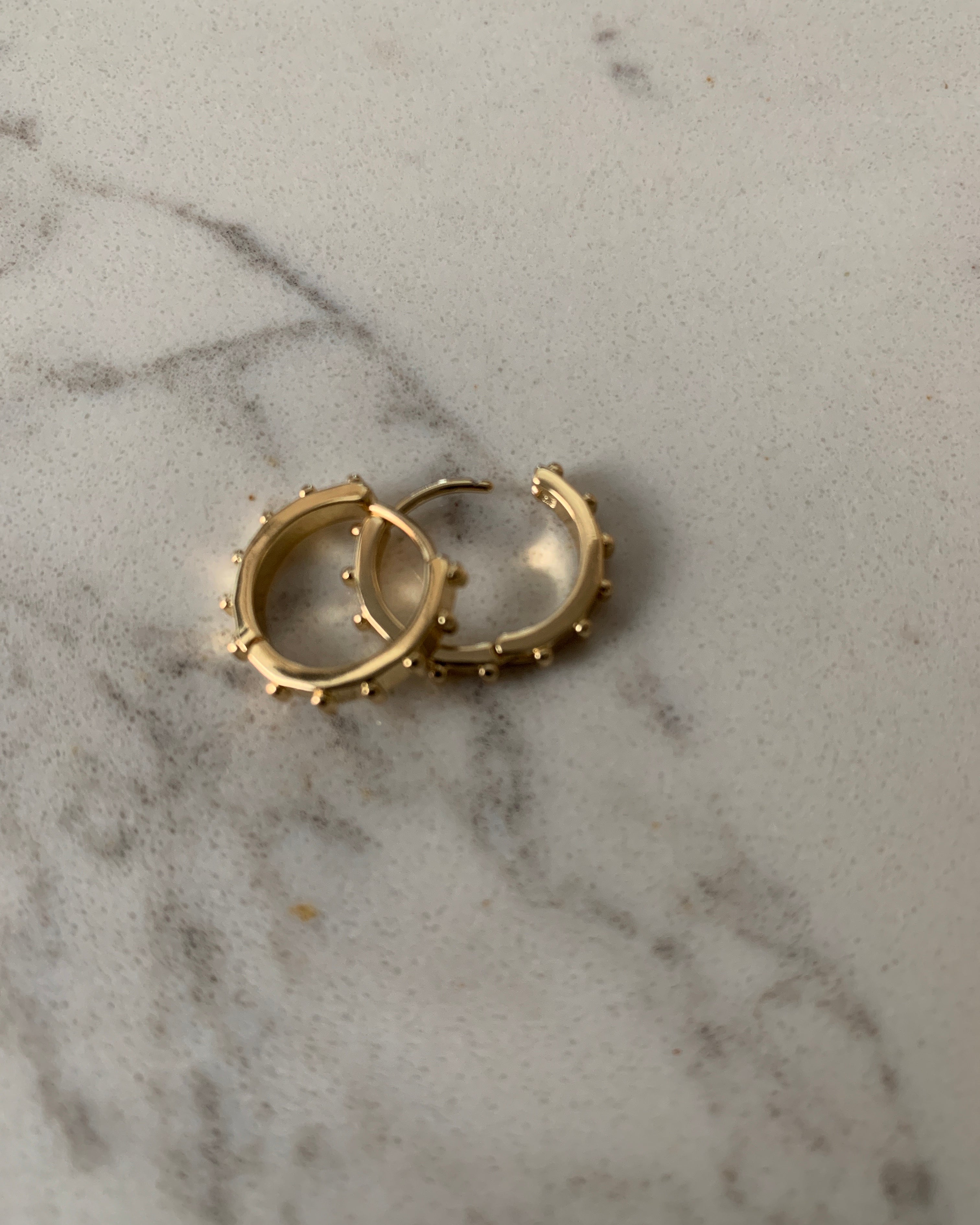 Metal Studded Small Hoop Huggie Earring-Gold.