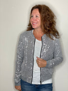 Sequin Bomber Jacket in Silver.