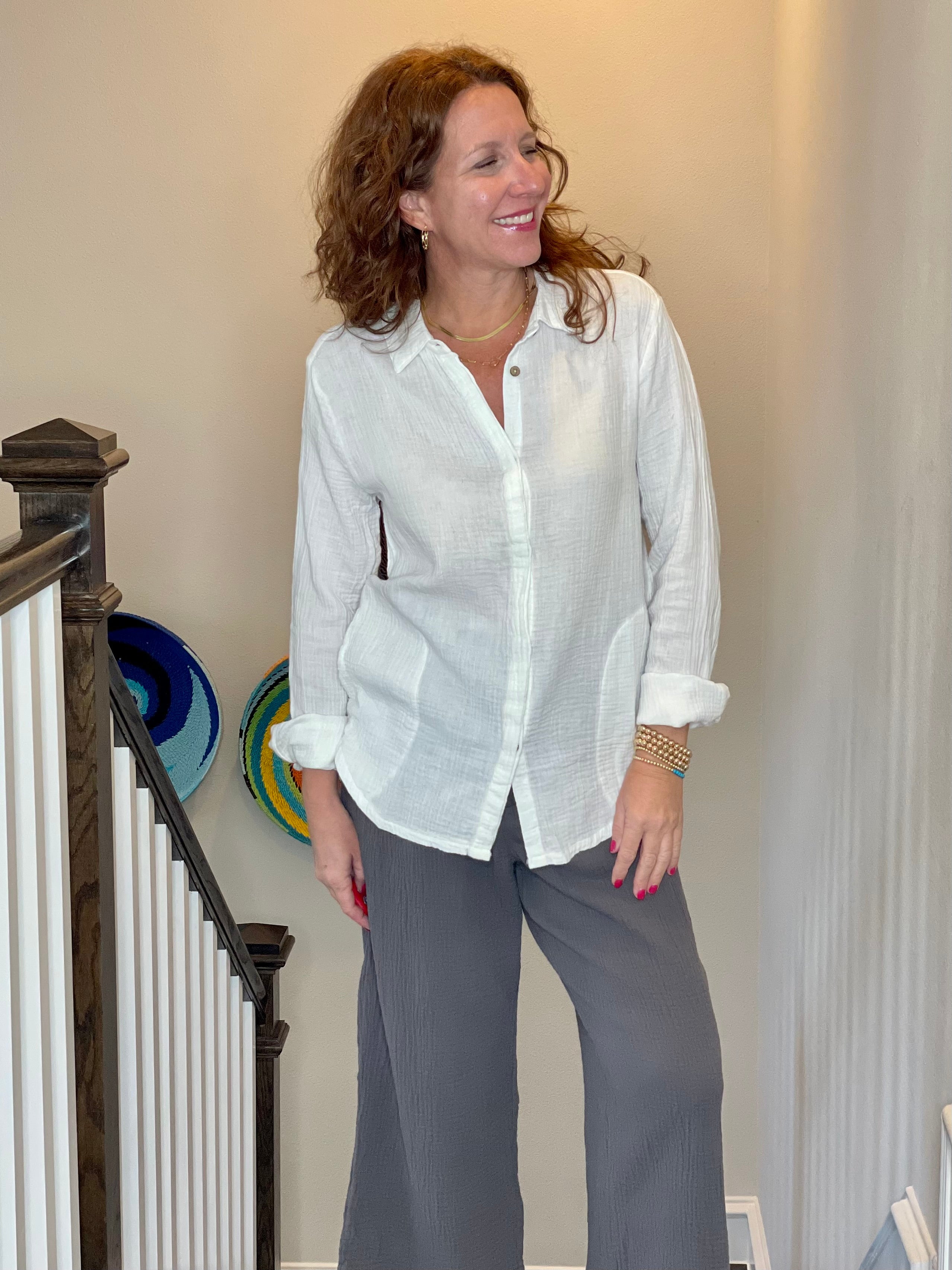 Long Sleeve Gauze Button Down.