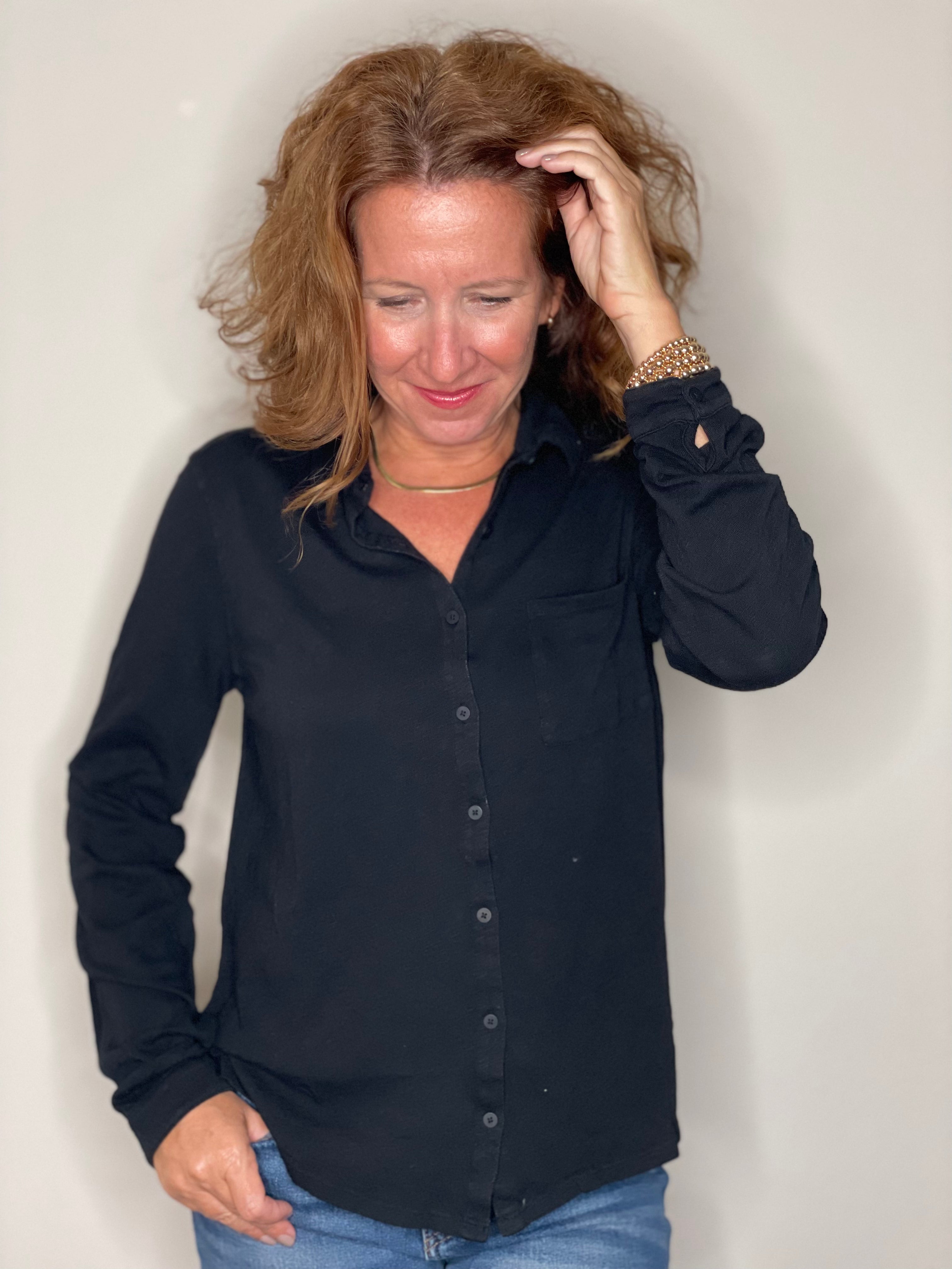 Hello Nite Perfectly Soft Button Up Shirt in Black.