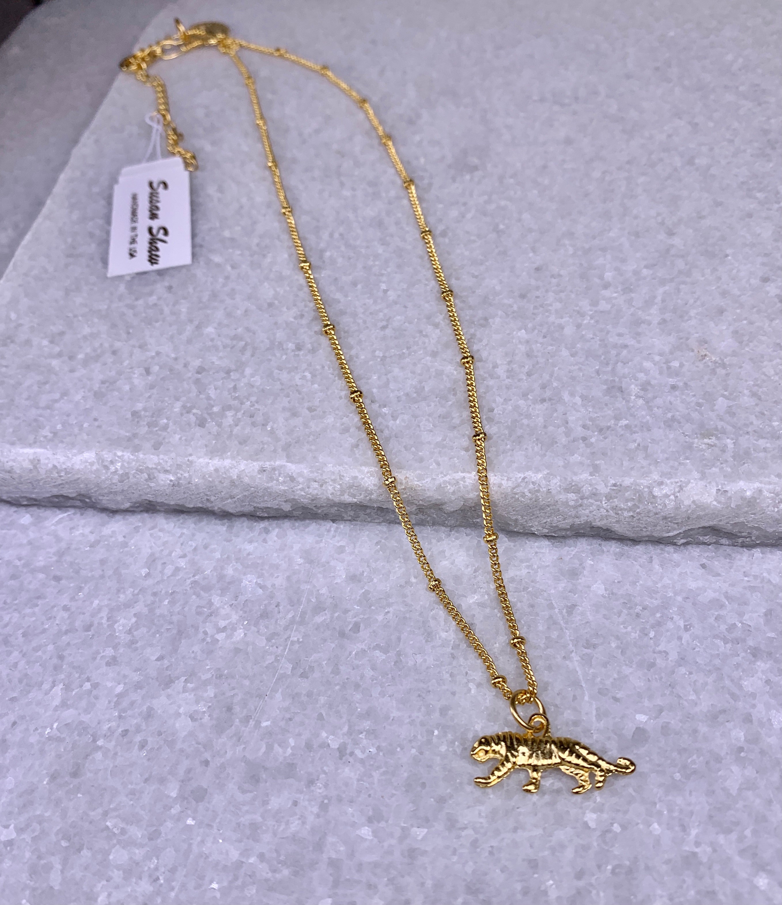Susan Shaw Handcast Gold Tiny Tiger Necklace.