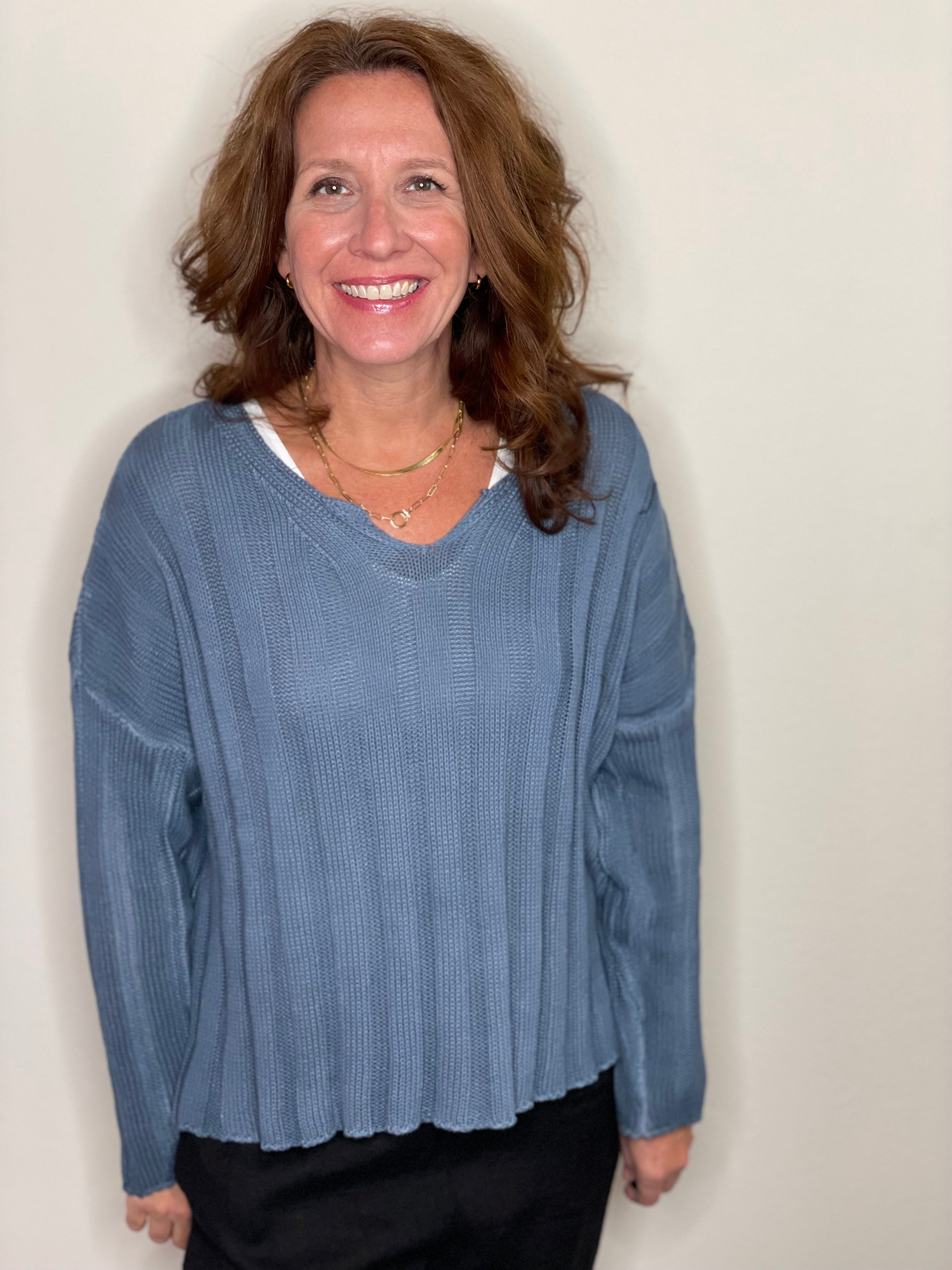 Distressed Chunky Rib Knit Sweater.