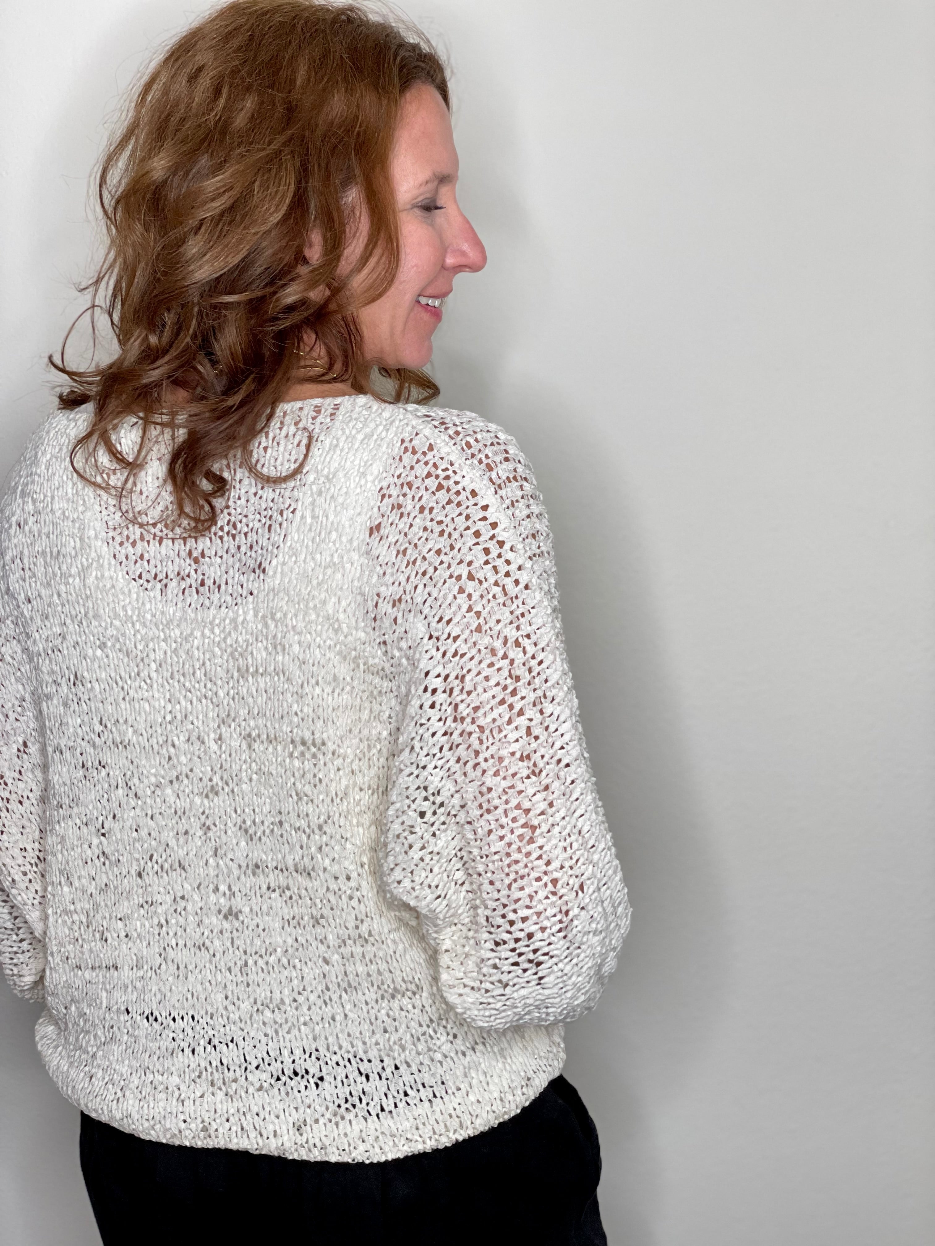 Ribbon Knit Sweater in Cream.