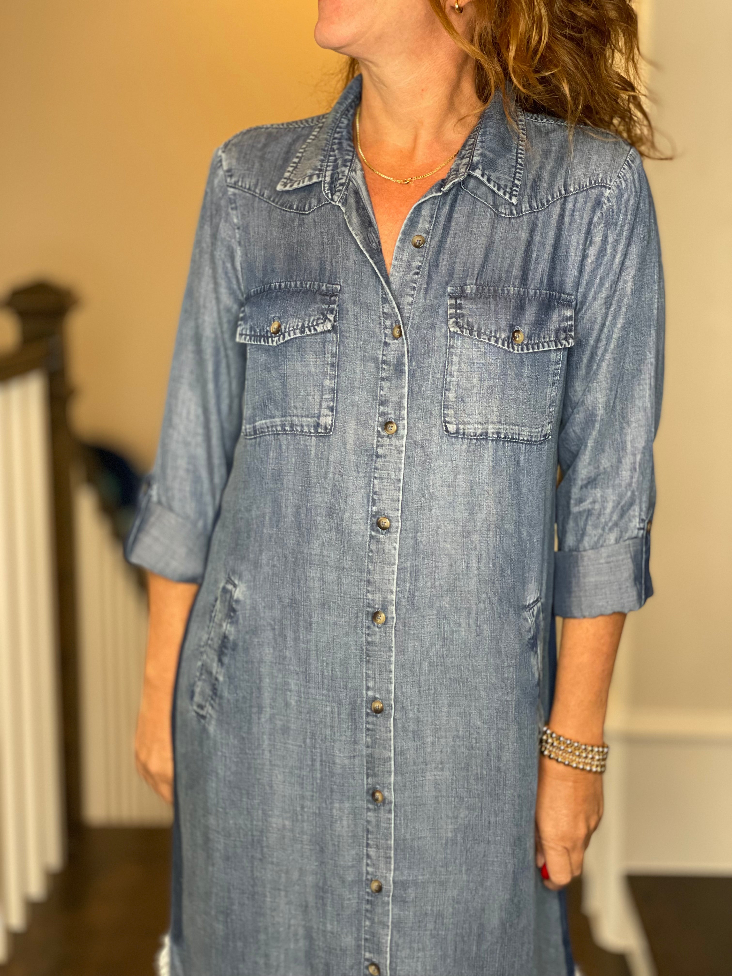 City 2-Way Chambray Dress.