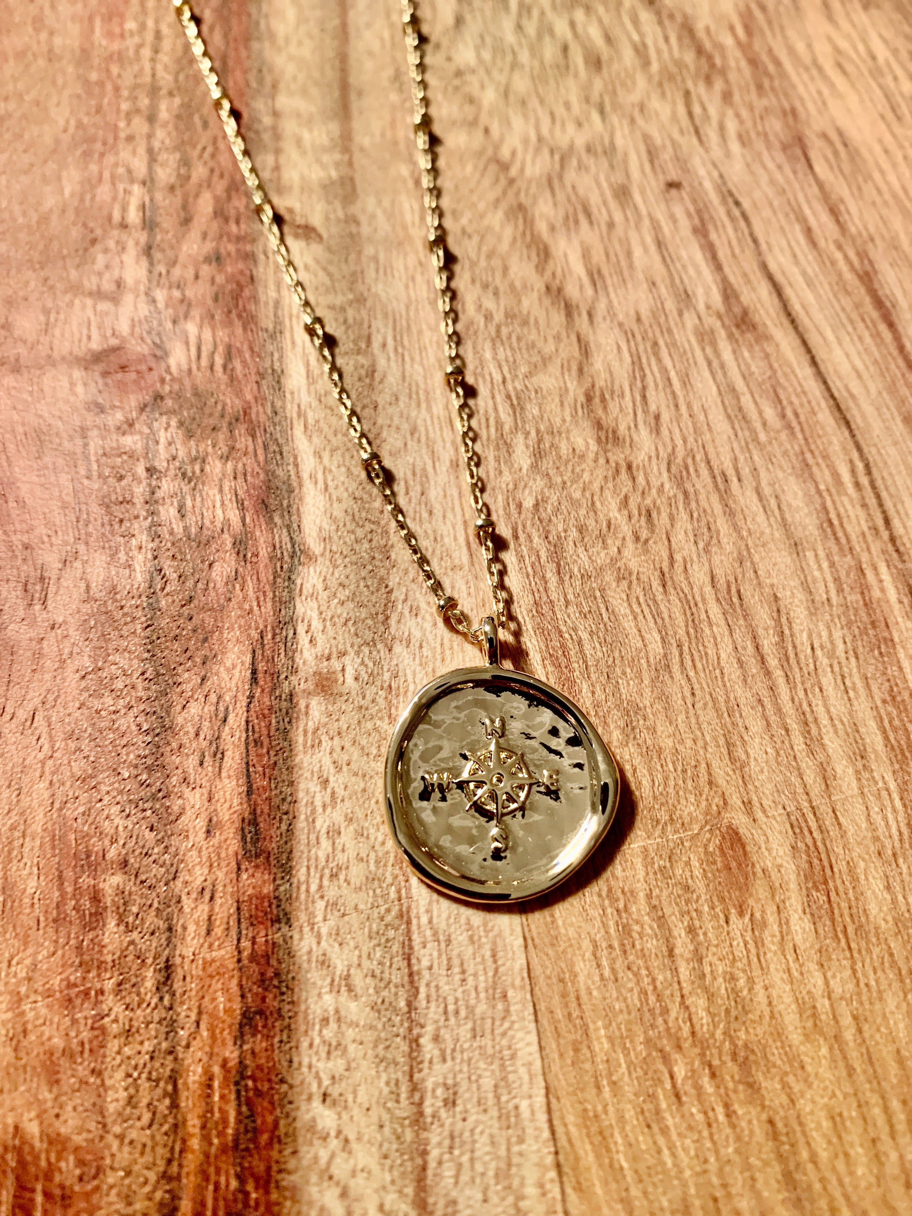 Compass Coin Necklace (gold).